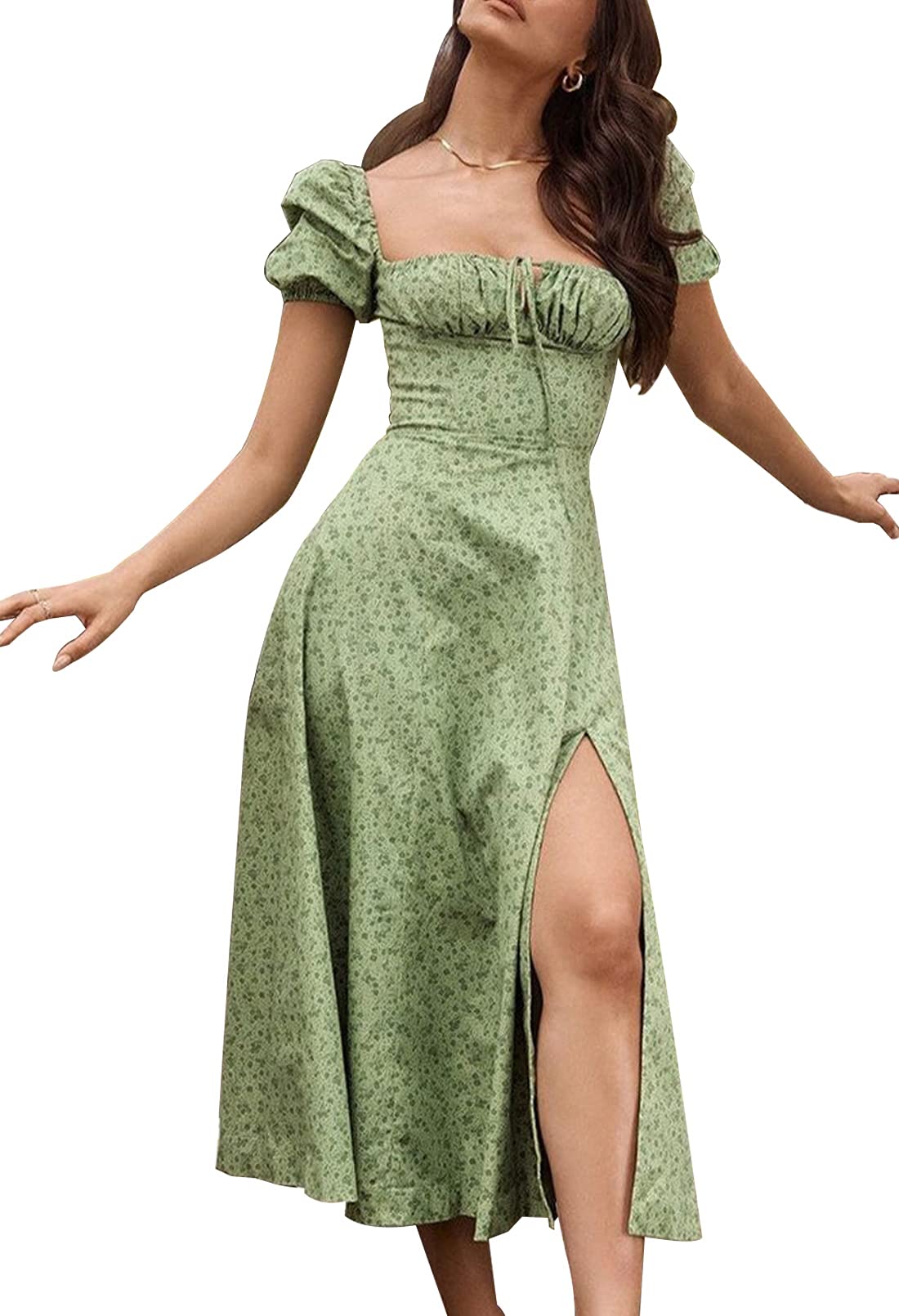 Linsery Women's Floral Cottagecore Maxi Dress - Elegant Split Long Party Dress for Picnic, Garden Party & Summer Events | Boho Vintage Style