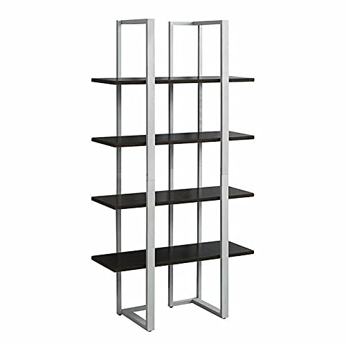 LCSA 4-Shelf Metal Bookcase - Cappuccino & Silver Finish - Sturdy Storage Shelf for Home Office, Living Room, Bedroom, or Classroom Organization
