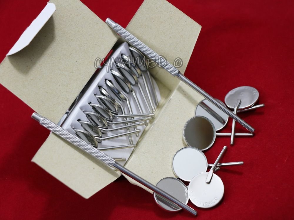 Premium Box of 12 #5 Dental Mouth Mirrors with 2 Free Handles - Professional Dentist Instruments for Oral Exams, Dental Checkups & Teeth Inspections
