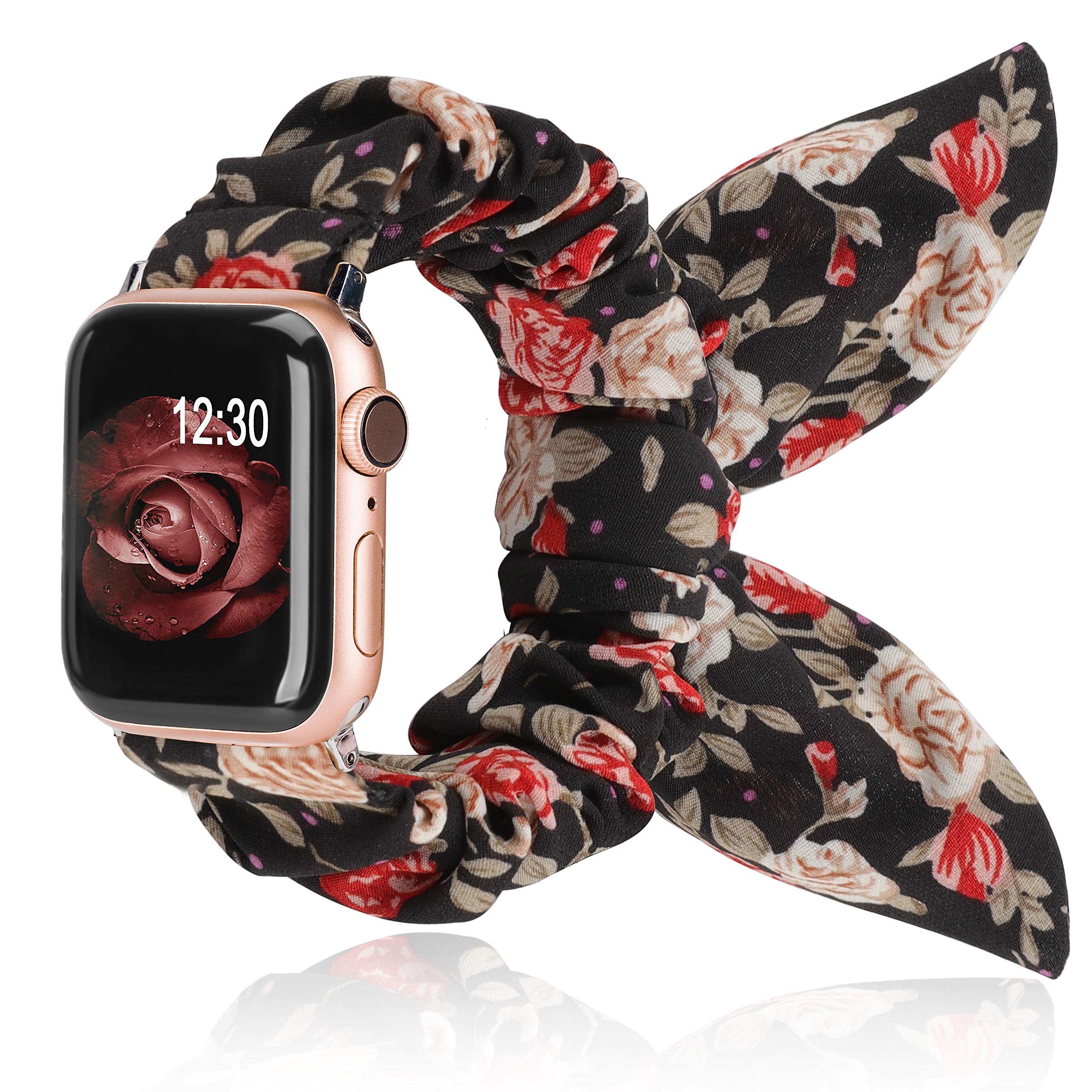 TOYOUTHS Apple Watch Band Scrunchies - Compatible with 49mm(Ultra)/45/44/42mm, Soft Fabric Elastic Scrunchy Bracelet with Cute Butterfly Bow & Bunny Ears for Women & Girls - Fits iWatch Series SE/8/7/6/5/4/3/2/1 (Red, M/L Size) - Perfect for Workouts, Fashion Accessories & Everyday Wear