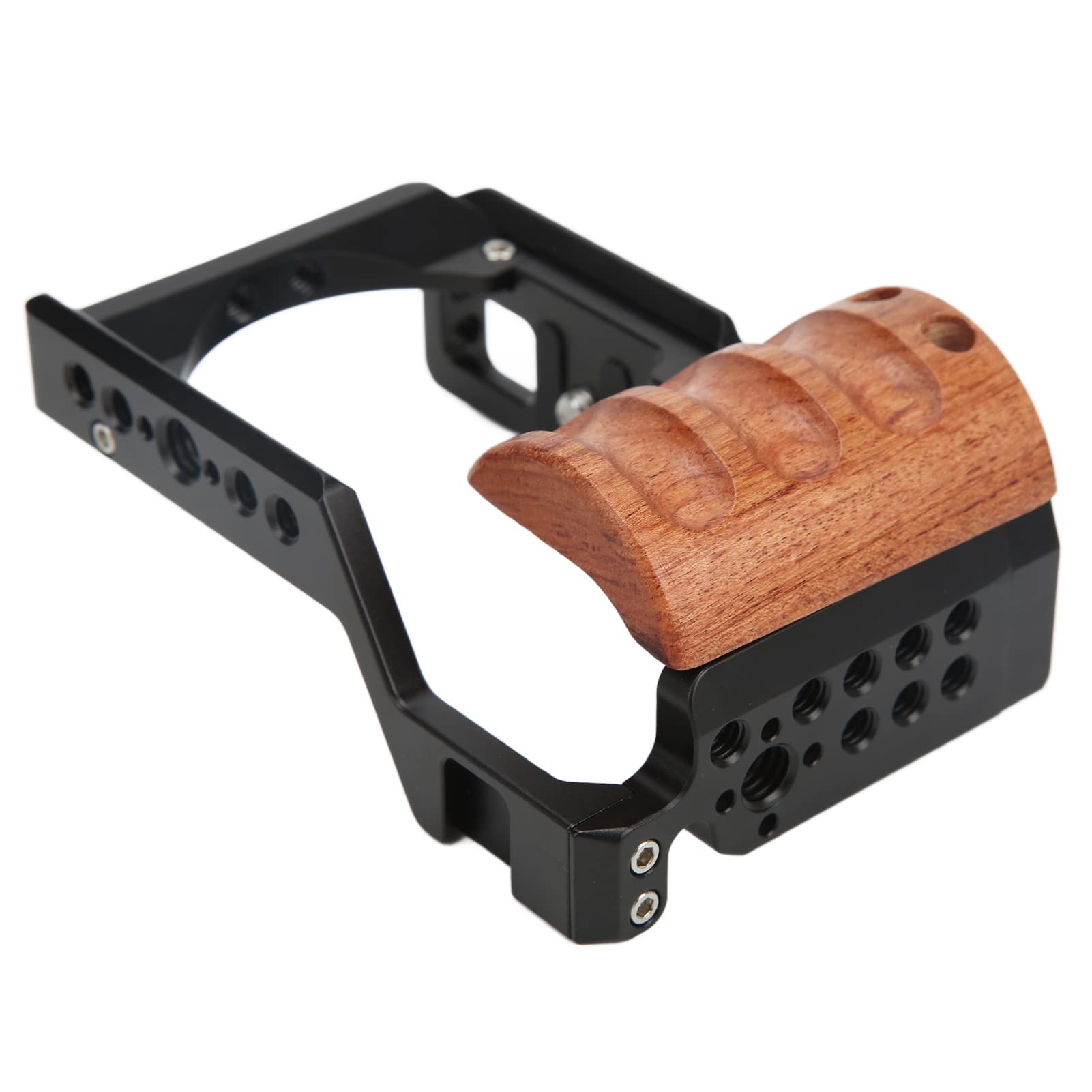 ZV E10 Camera Cage - Aluminum Alloy Video Rig with Wooden Handle | Professional DSLR Mount Bracket for Sony ZV-E10 | Perfect for Vlogging, YouTube Filming & Cinematic Shots