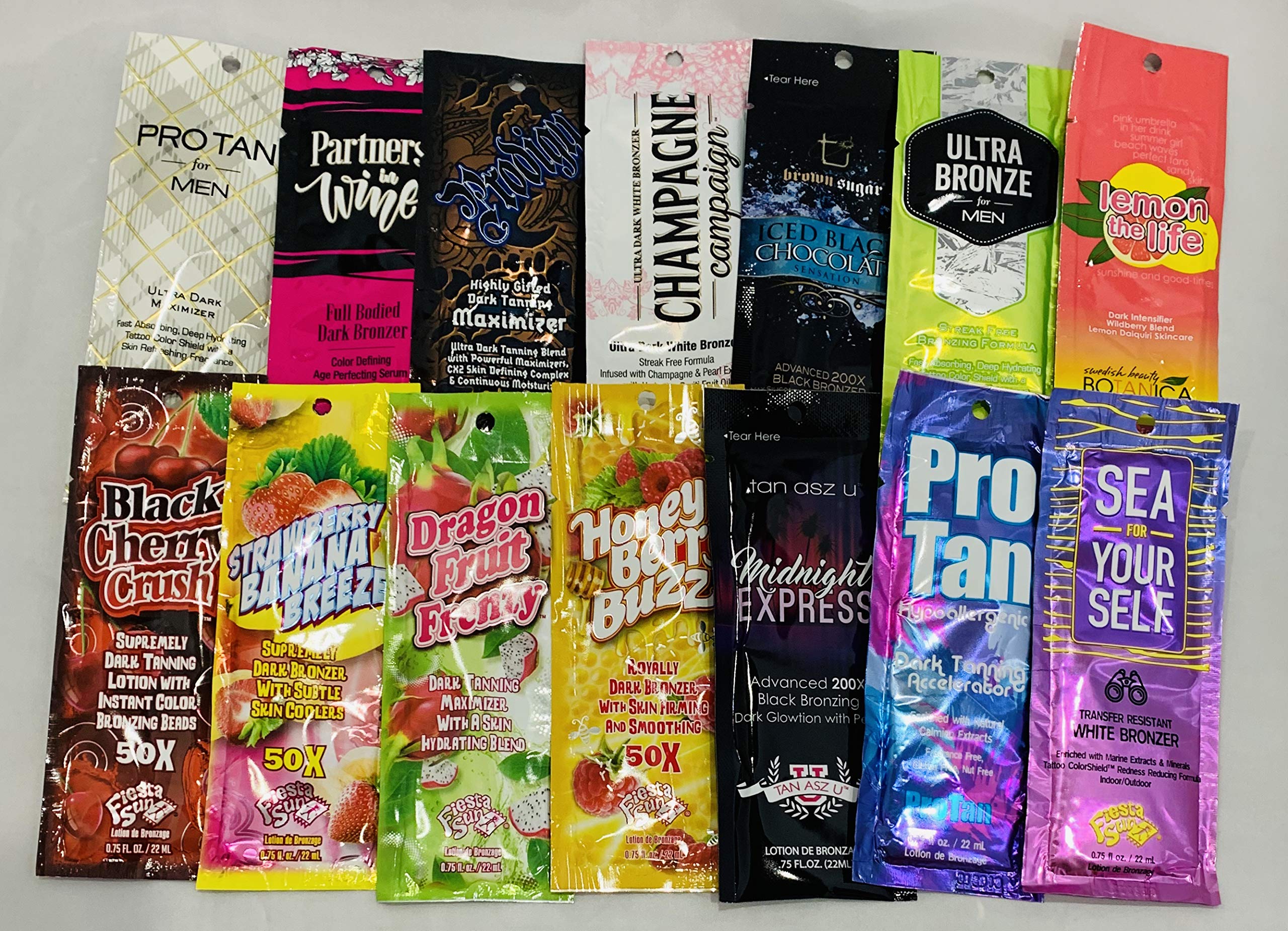 10 Assorted Indoor Tanning Bed Lotion Samples - Gluten Free Travel Packets for Medium to Deep Skin Tones | Perfect for Tanning Salons, Home Use & Vacation Prep
