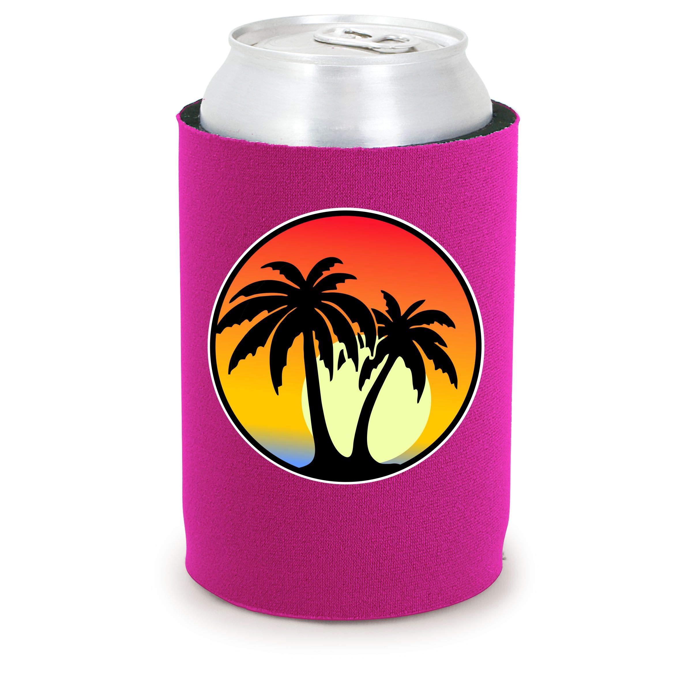 Palm Tree Full Bottom Can Coolie - Insulated Can Holder for Beer & Soda (Fuchsia, 1-Pack) - Perfect for Beach Parties, BBQs & Outdoor Events