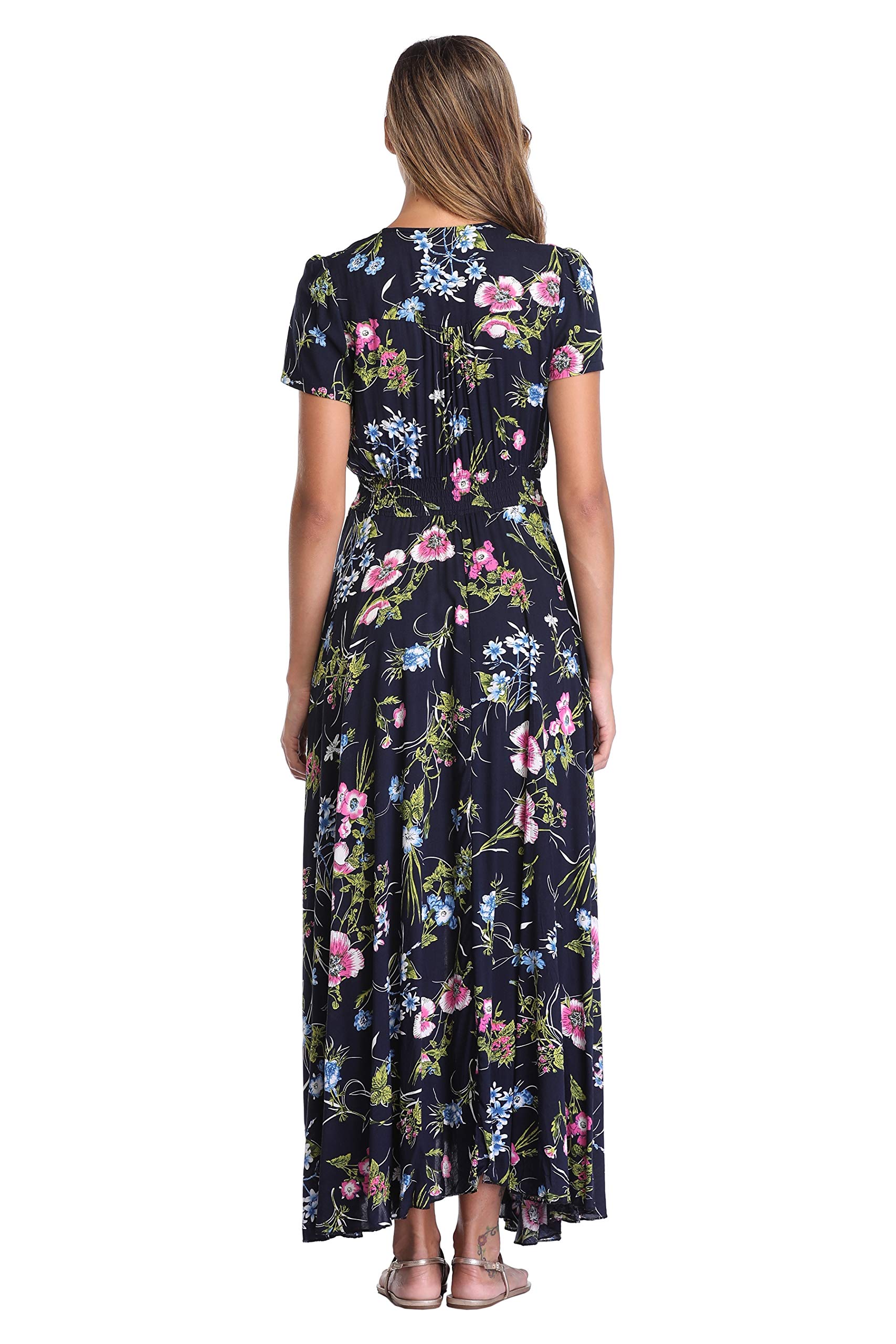 Boho Floral Maxi Dress for Women - Summer Button Up Beach Dress with Side Slit & Flowy Design | Perfect for Beach Parties, Vacations & Outdoor Events