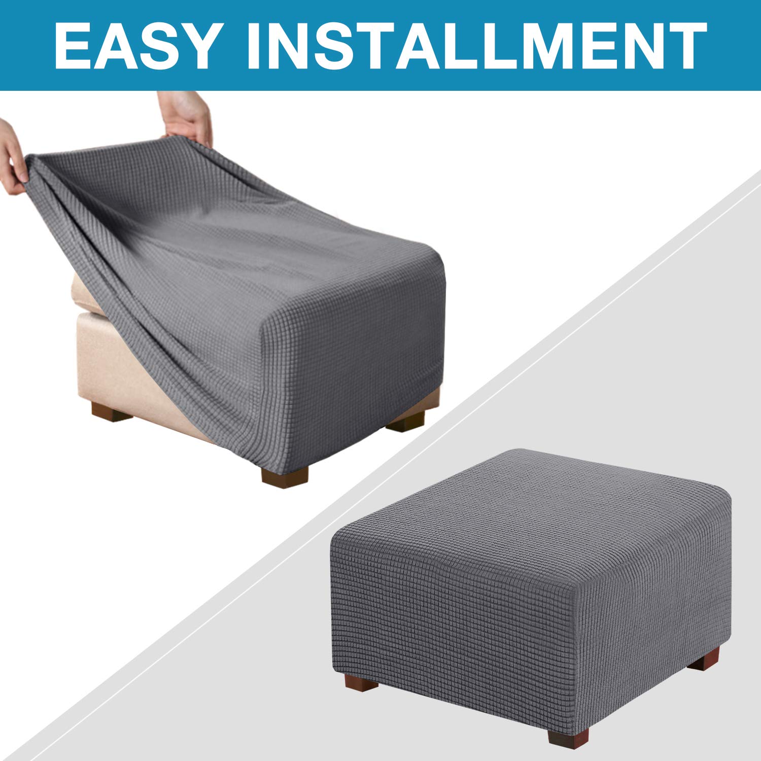 Flamingo P Stretch Square Ottoman Slipcover - Soft Elastic Bottom Furniture Protector for Folding Storage Stool (Small, Charcoal Gray) | Perfect for Living Room, Bedroom & Home Decor