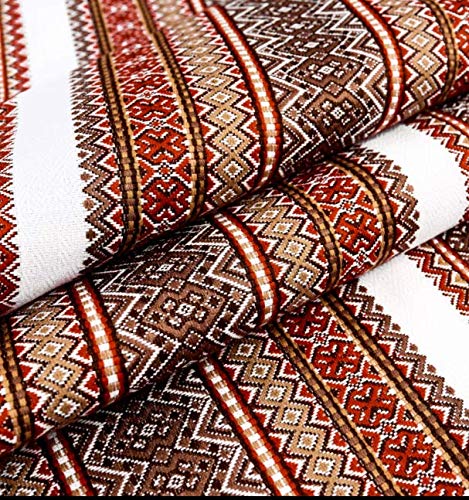 Rushnichok Ukrainian Embroidered Tablecloth - Traditional Folk Pattern for Easter, Weddings & Home Decor - White Brown Red Table Cover (150x400cm / 59x157.5 Inches) - Perfect for Holiday Dinners, Cultural Events & Rustic Table Settings