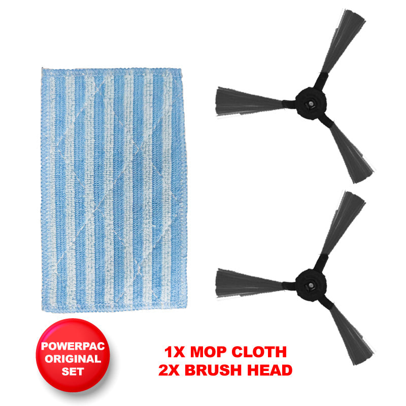 Original Replacement Accessories for Robotic Vacuum Cleaner - 2 Brushes & 1 Mop Cloth (PPV3100ACC) - Perfect for Home Cleaning, Pet Hair Removal and Hard Floor Maintenance