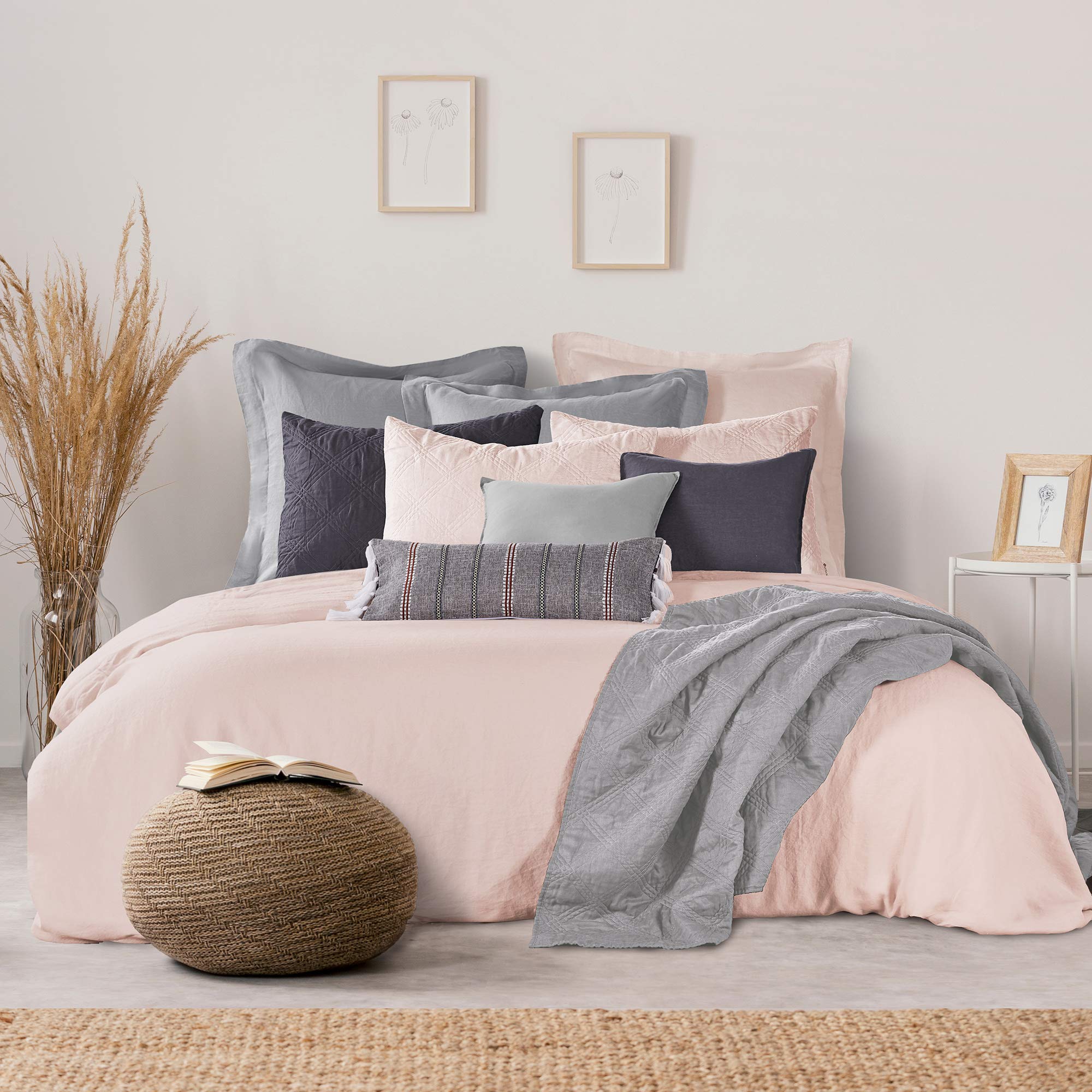Levtex Home 100% Linen Front & Cotton Back Quilt Set - Full/Queen Size Washed Linen Light Grey Bedding (88