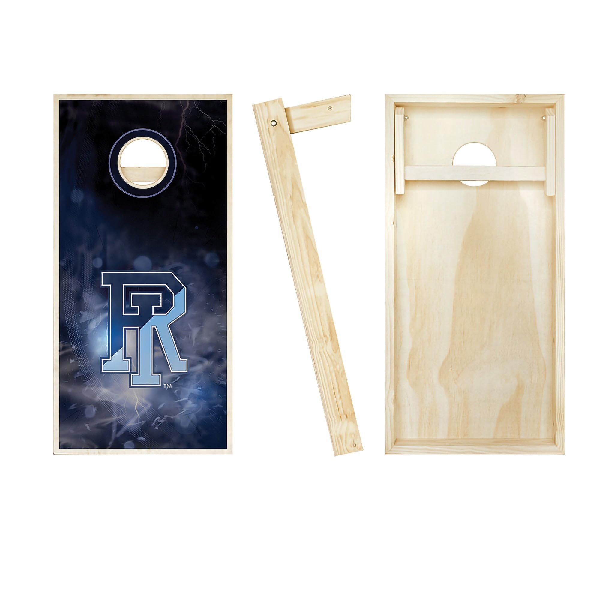 Custom Team Logo Regulation Size Cornhole Board Set - Premium Cornhole Game for Backyard, Tailgate & BBQ Parties - Skip's Garage Rhode Island Smoke Design