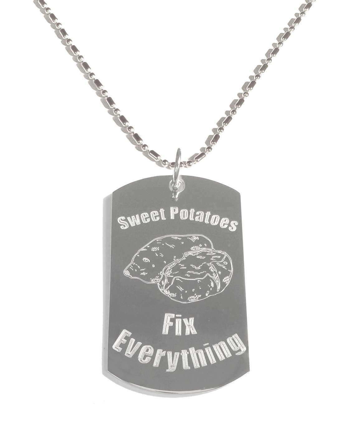Shark Sweet Potatoes Fix Everything Military Dog Tag Necklace - Stylish Luggage Metal Chain Pendant for Men & Women - Perfect for Travel, Gifts, and Everyday Wear