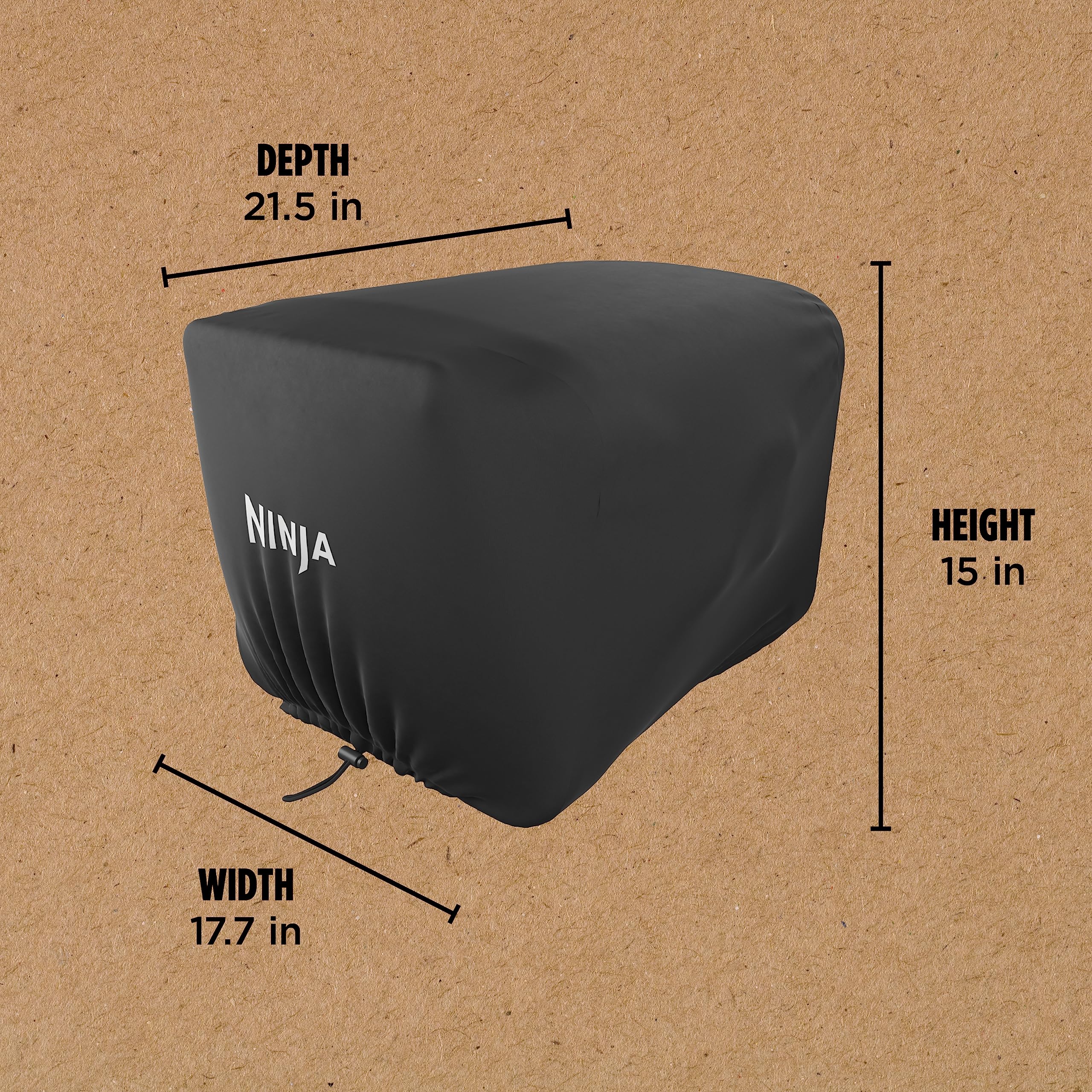 Ninja XSKOCVR Premium Waterproof & UV-Resistant Cover for Woodfire Outdoor Oven (OO100 Series) - Adjustable Drawstrings, Lightweight Black Protection (19.5x16.5x15 Inch) - Perfect for Patio, Backyard & Camping Use