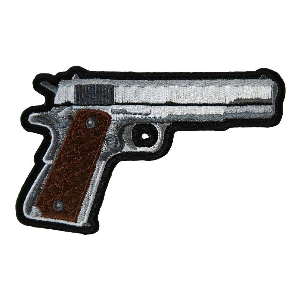 Premium Embroidered Handgun Patch with Brown Grips - Right Facing Design for Tactical Gear, Gun Enthusiast Collections & Range Accessories