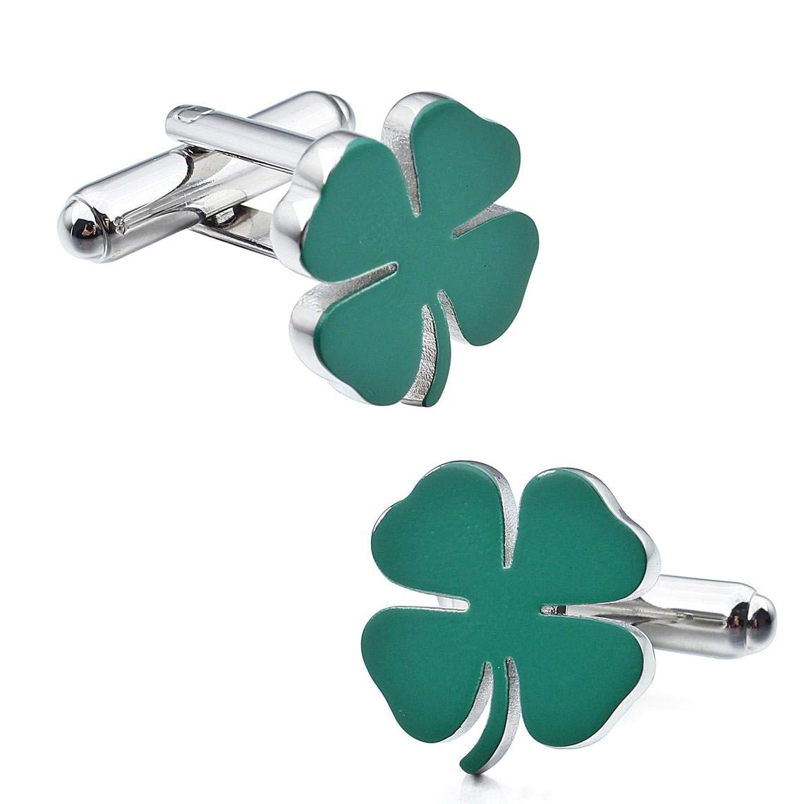 Green Shamrock Irish Clover Cufflinks - 3 Leaf & 4 Leaf Good Luck St. Patrick's Day Gifts for Men in Elegant Presentation Box | Perfect for Weddings, Business Meetings & Formal Events