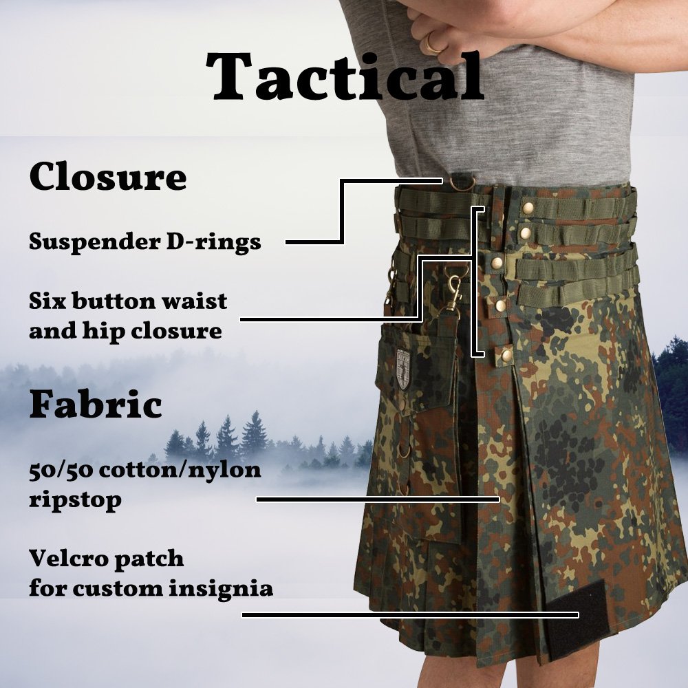 Men's Tactical Utility Kilt - Durable & Versatile Outdoor Kilt for Hiking, Camping & Festivals | Adjustable Fit & Multiple Pockets