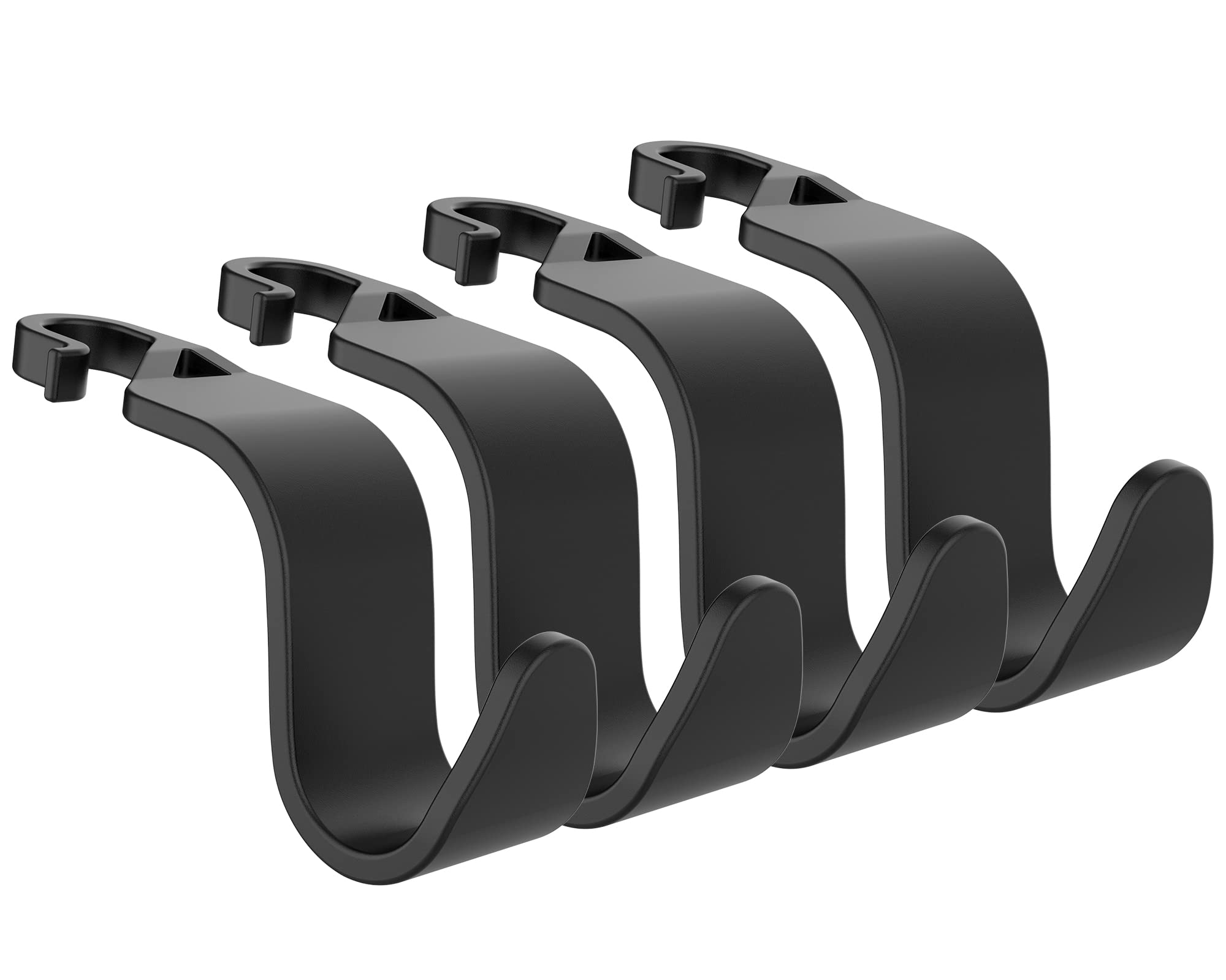 Universal Car Headrest Hook - 4 Pack Black for Handbag, Purse & Coat Storage
