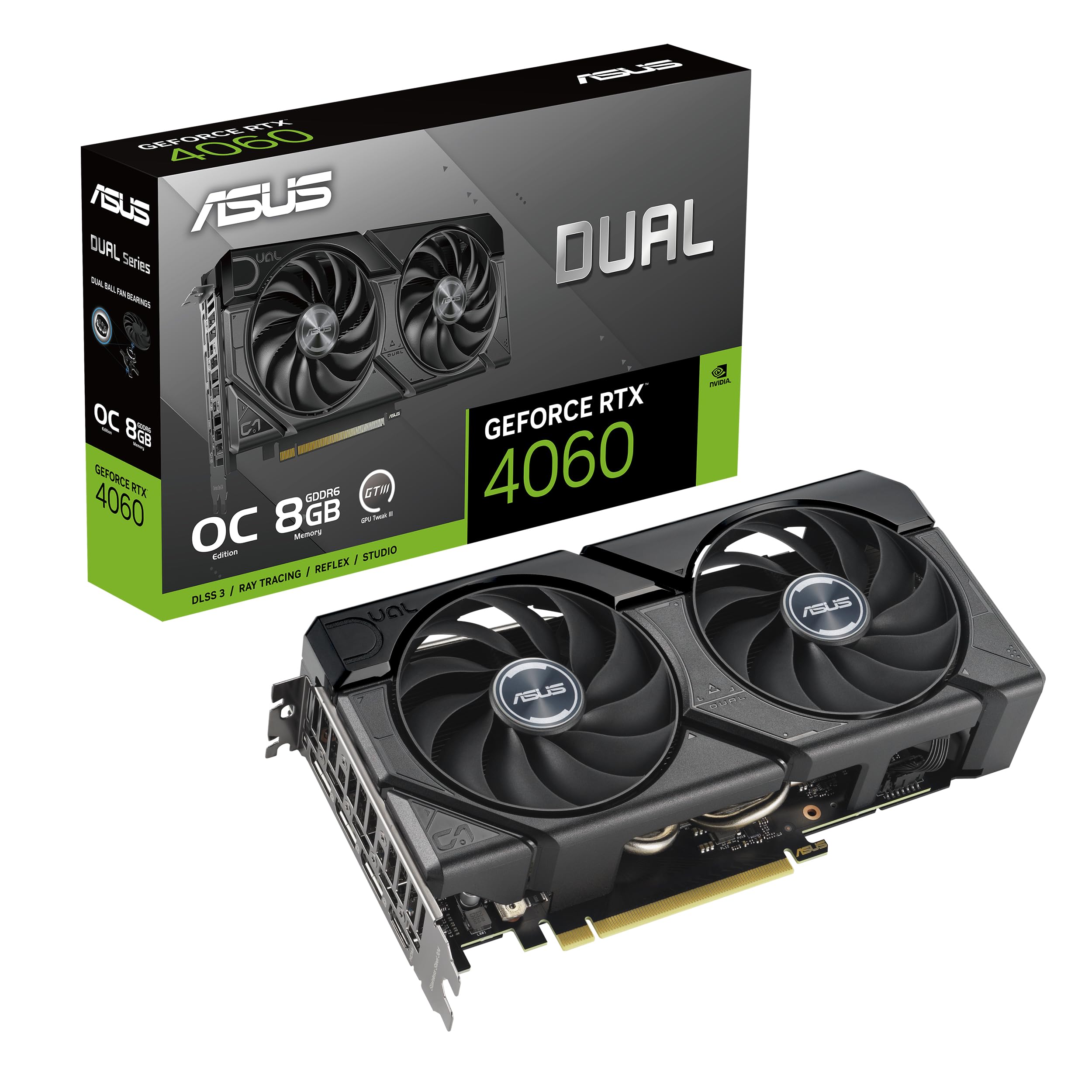 ASUS GeForce RTX 4060 DUAL EVO 8GB GDDR6X OC Gaming Graphics Card - 2535MHz Boost Clock, PCIe 4.0, DLSS 3, 3x DisplayPort 1.4a, HDMI 2.1a | 4K & 8K HDR Ready | Perfect for PC Gaming, VR, Video Editing & Streaming