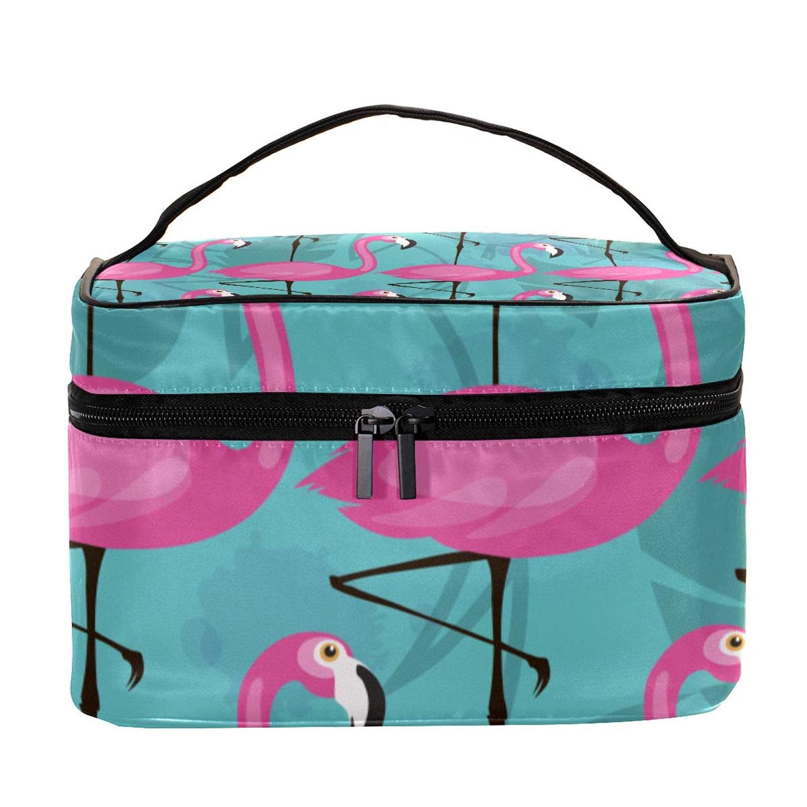 Large Pink Flamingo & Tropical Leaf Travel Makeup Bag - Waterproof Cosmetic Organizer with Zipper for Women & Girls | Perfect for Vacation, Beach Trips & Gym Essentials