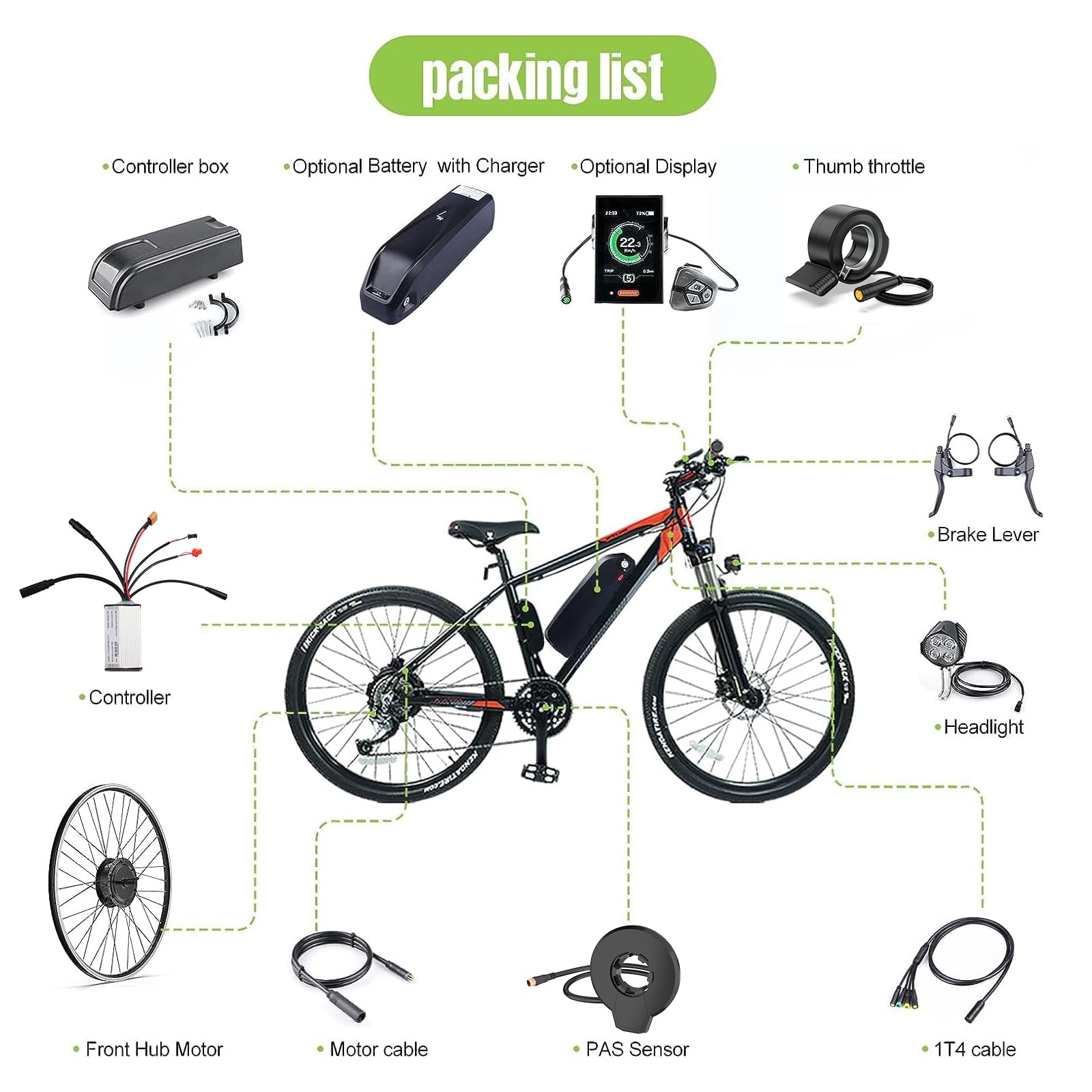 BAFANG 48V 500W Electric Bike Conversion Kit - Front Hub Motor for 26/700c Wheels - Includes Optional LCD Display (Battery & Charger Not Included) - Perfect for DIY E-Bike Upgrades & Commuting