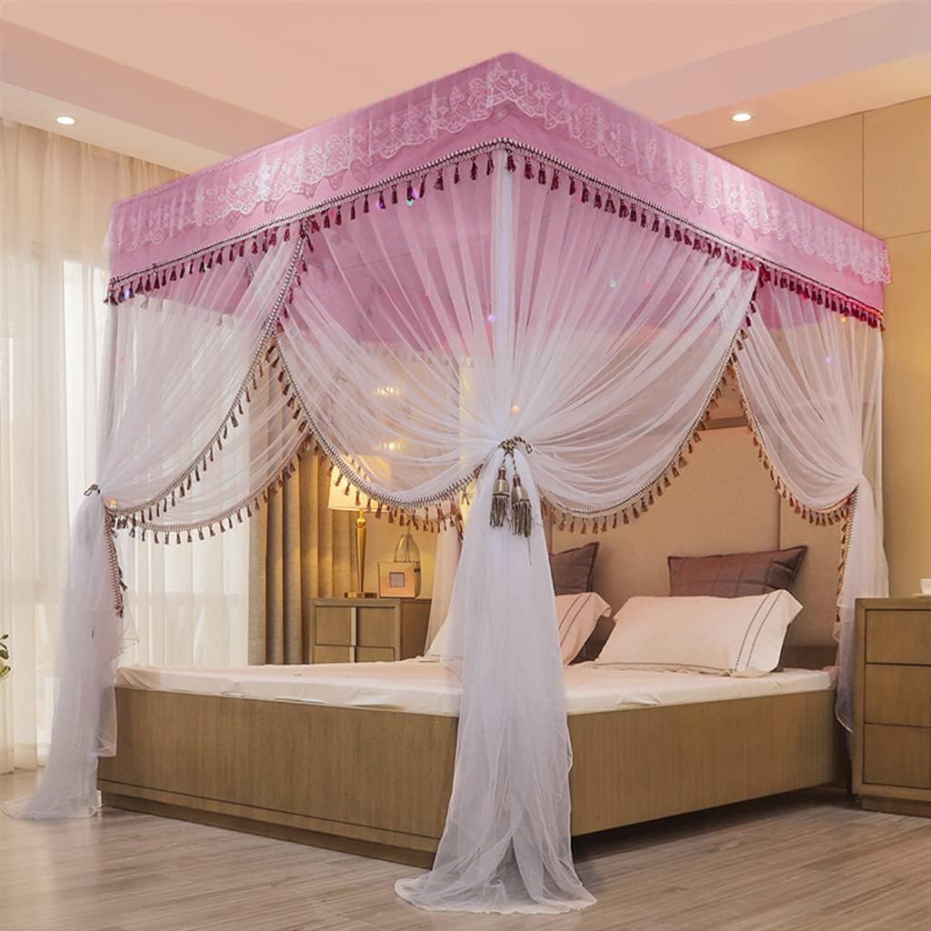 Princess 4 Corner Post Bed Canopy & Mosquito Net for Girls - Twin/Full/Queen/King Size Bed Canopy Curtain (Rose Pink) - Perfect for Kids Bedrooms, Adult Bedrooms & Nursery Decor