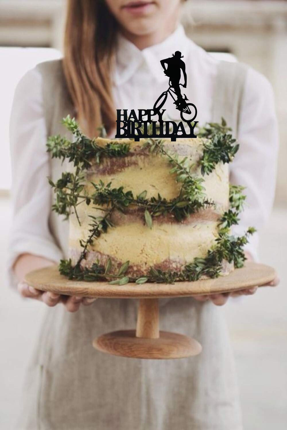 Black Cycling Happy Birthday Cake Topper - Acrylic Bicycle Themed Party Cake Decoration for Sports Lovers | Perfect for Cycling Enthusiast Birthday Cakes, Bike Race Celebrations & Outdoor Adventure Parties