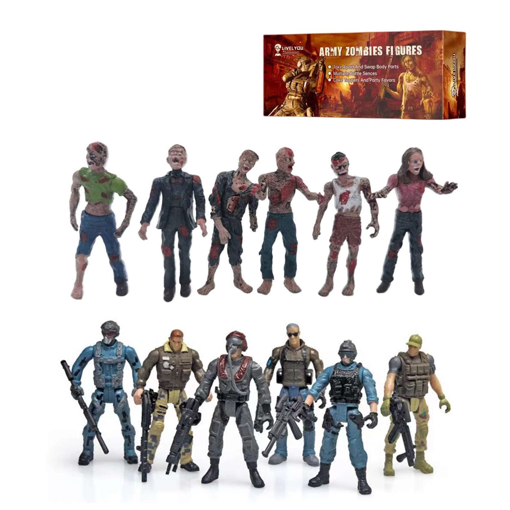 Army Men vs Zombies Action Figure Toy Set - 12PCS Realistic Battle Scene Playset for Kids & Adults | Perfect for Christmas Gifts, Halloween Decor & Role Play Battles