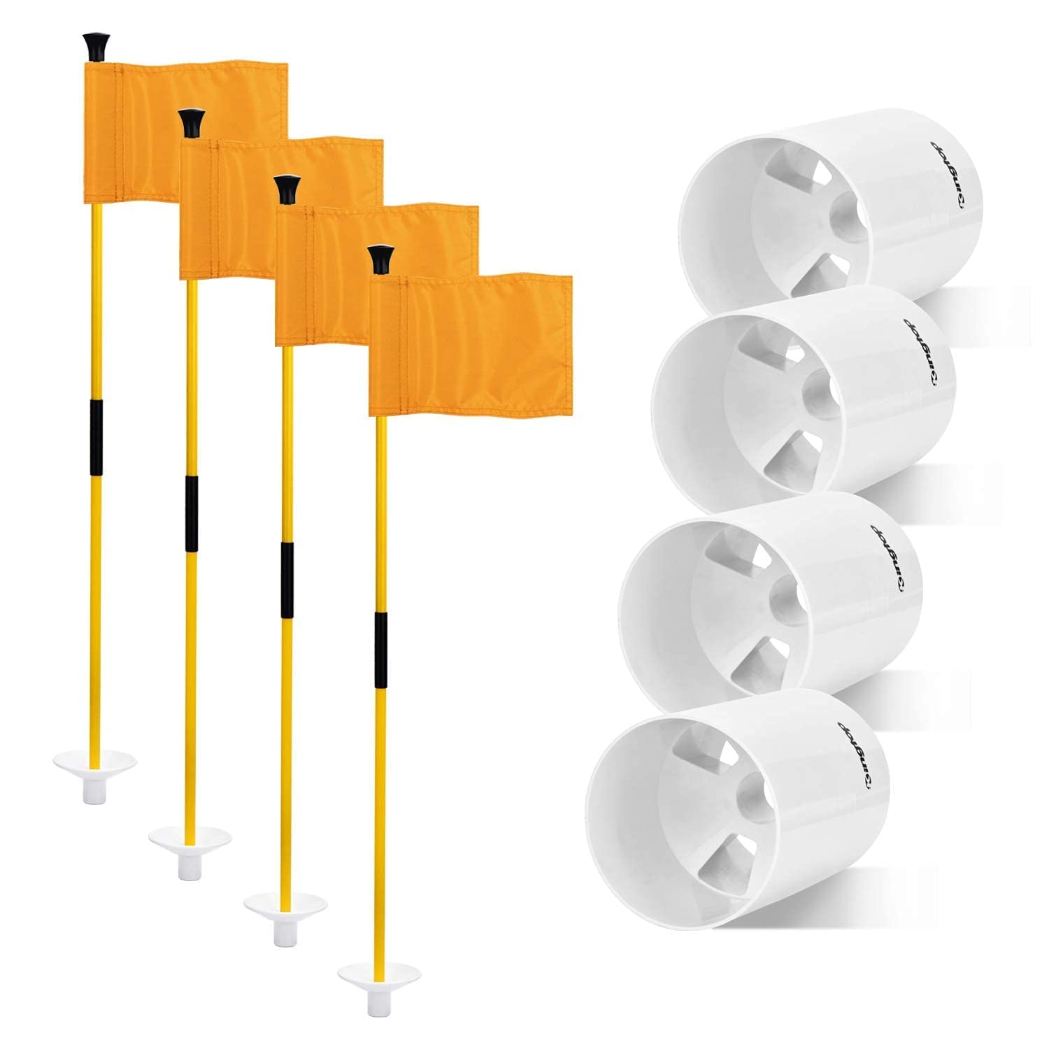KINGTOP 4-Pack Mini Golf Flagsticks - 3 Feet Fiberglass Putting Green Flags with 6 Inch Hole Cup, Portable 2-Section Design for Backyard Practice, Training Aid & Gift Idea for Golf Enthusiasts (Orange) - Perfect for Home Putting Greens, Driving Ranges & Outdoor Golf Games