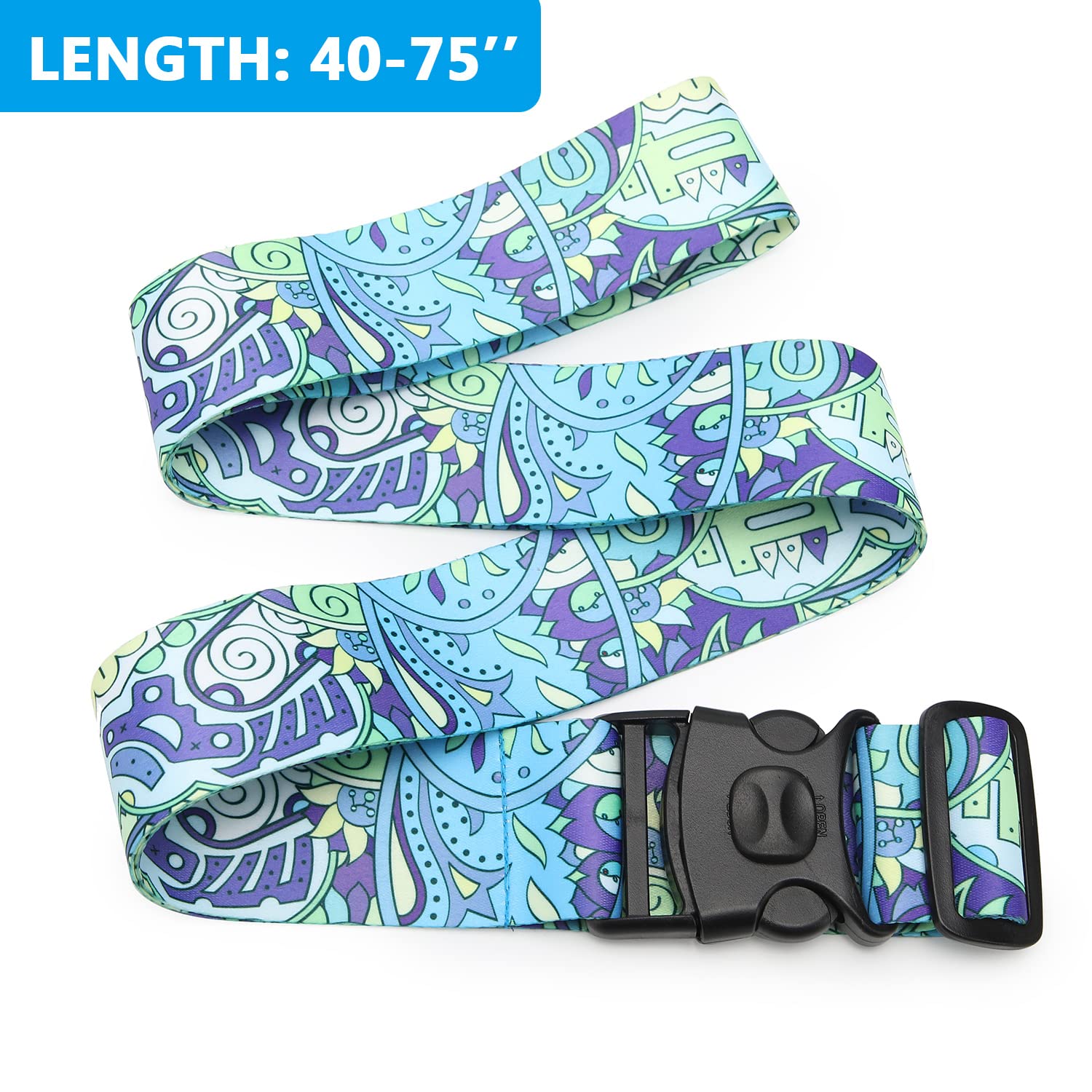 2 Pack 75'' x 2'' Adjustable Luggage Straps - Secure Travel Suitcase Belt with Heavy Duty Buckles for Airplane, Cruise & Train Trips - Blue Floral Design (Ideal for Organizing & Protecting Luggage During Travel)