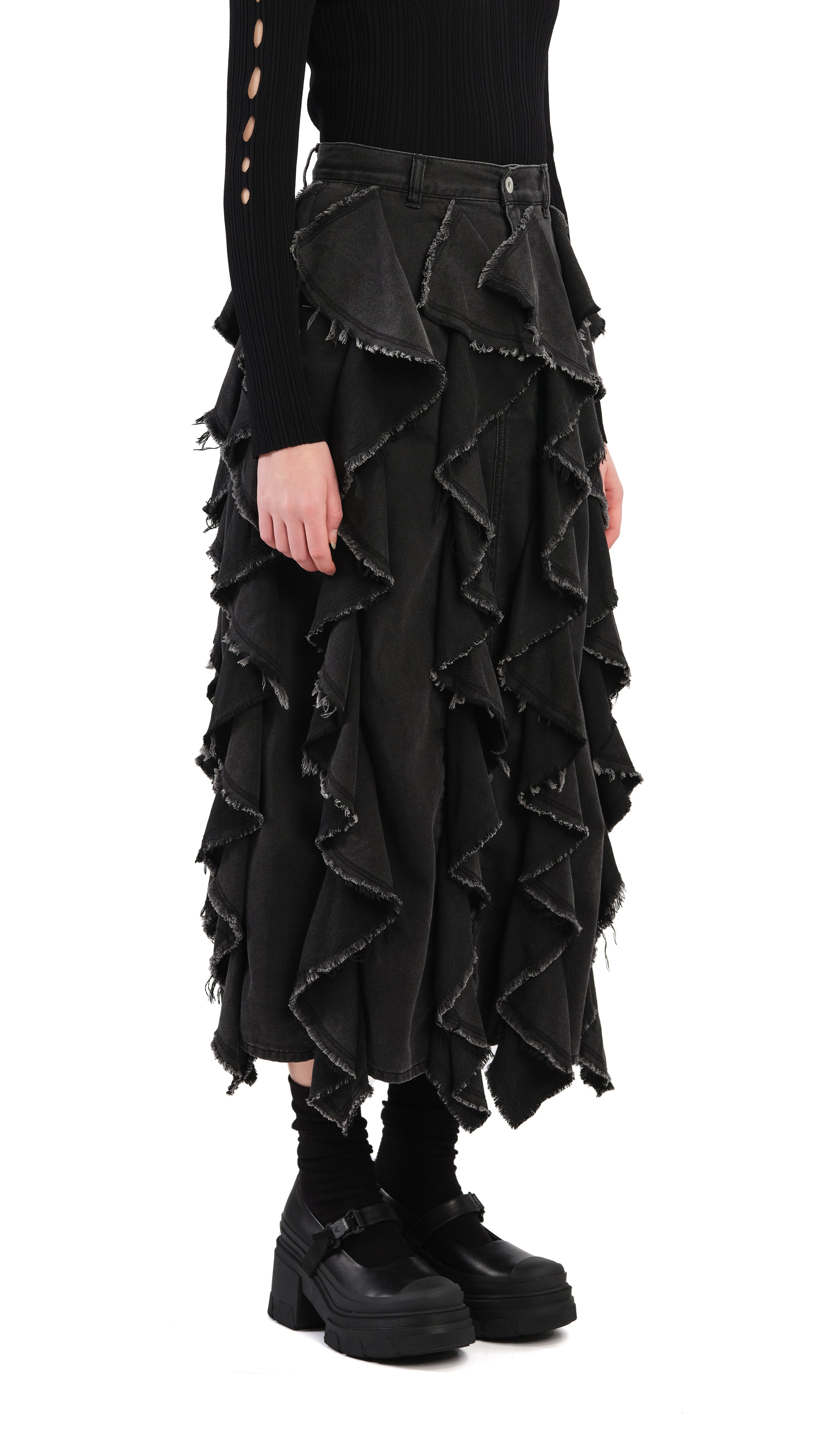 Stylish Ruffles Denim Skirt for Women - Trendy High Waist A-Line Skirt with Flared Hem - Perfect for Casual Outfits, Date Nights & Summer Fashion
