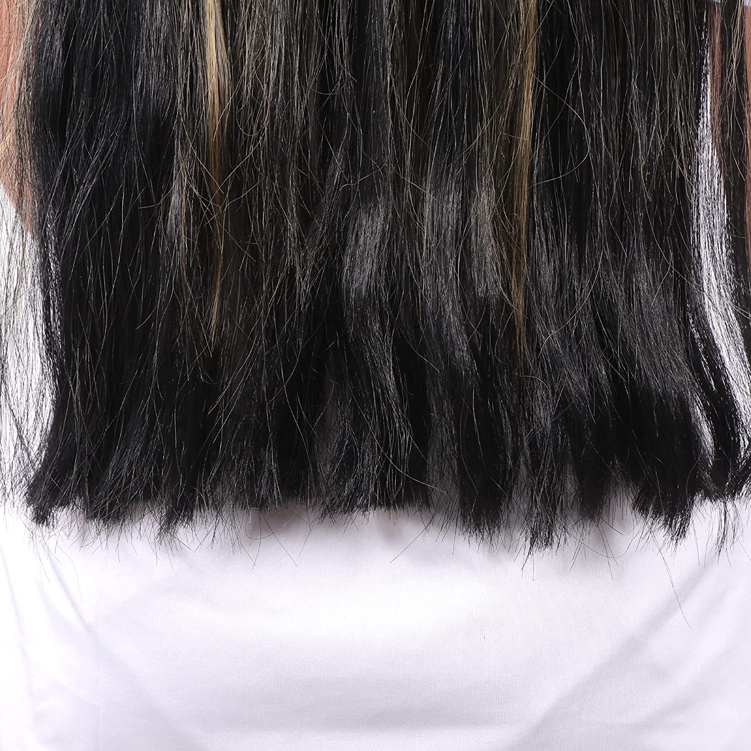 BeatStock 24 Inch Straight Synthetic Hair Extensions - 5 Clips in 1 Piece, Black Brown Highlighted, New Updated Texture for Women | Perfect for Daily Styling, Parties & Special Occasions