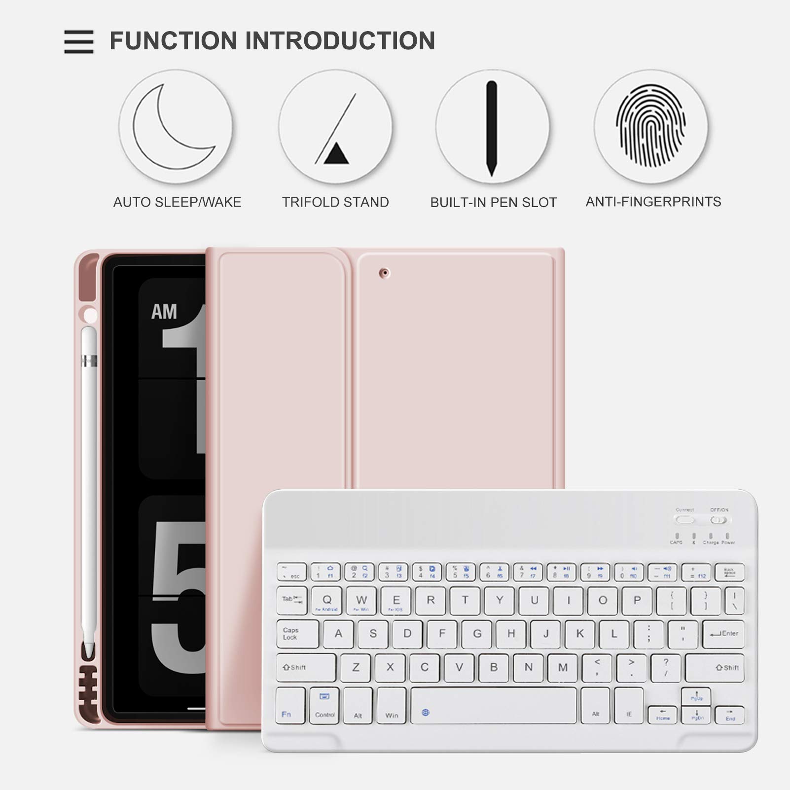 Premium Detachable Wireless Bluetooth Keyboard Case for iPad 6th/5th Gen 9.7