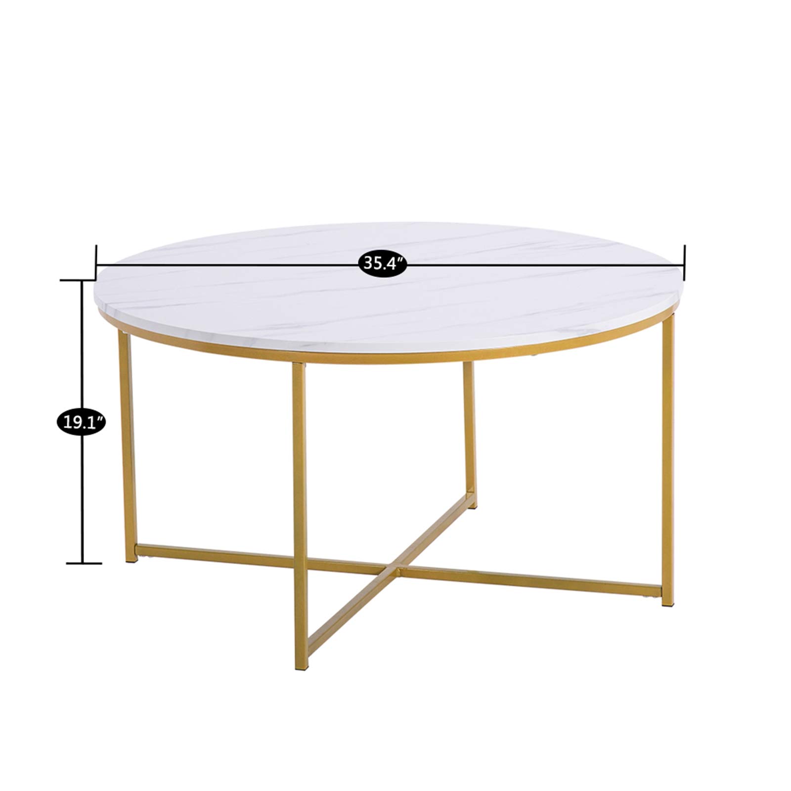 Modern Round Coffee Table with X-Shaped Powder-Coated Metal Legs - Minimalist White Side Table for Living Room, Bedroom & Office Decor