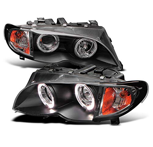 Halo Projector Headlights - Black LED Angel Eye Headlamps for 2002-2005 BMW 3 Series E46 Sedan (4Dr) - Upgrade Your Night Driving & Car Aesthetics