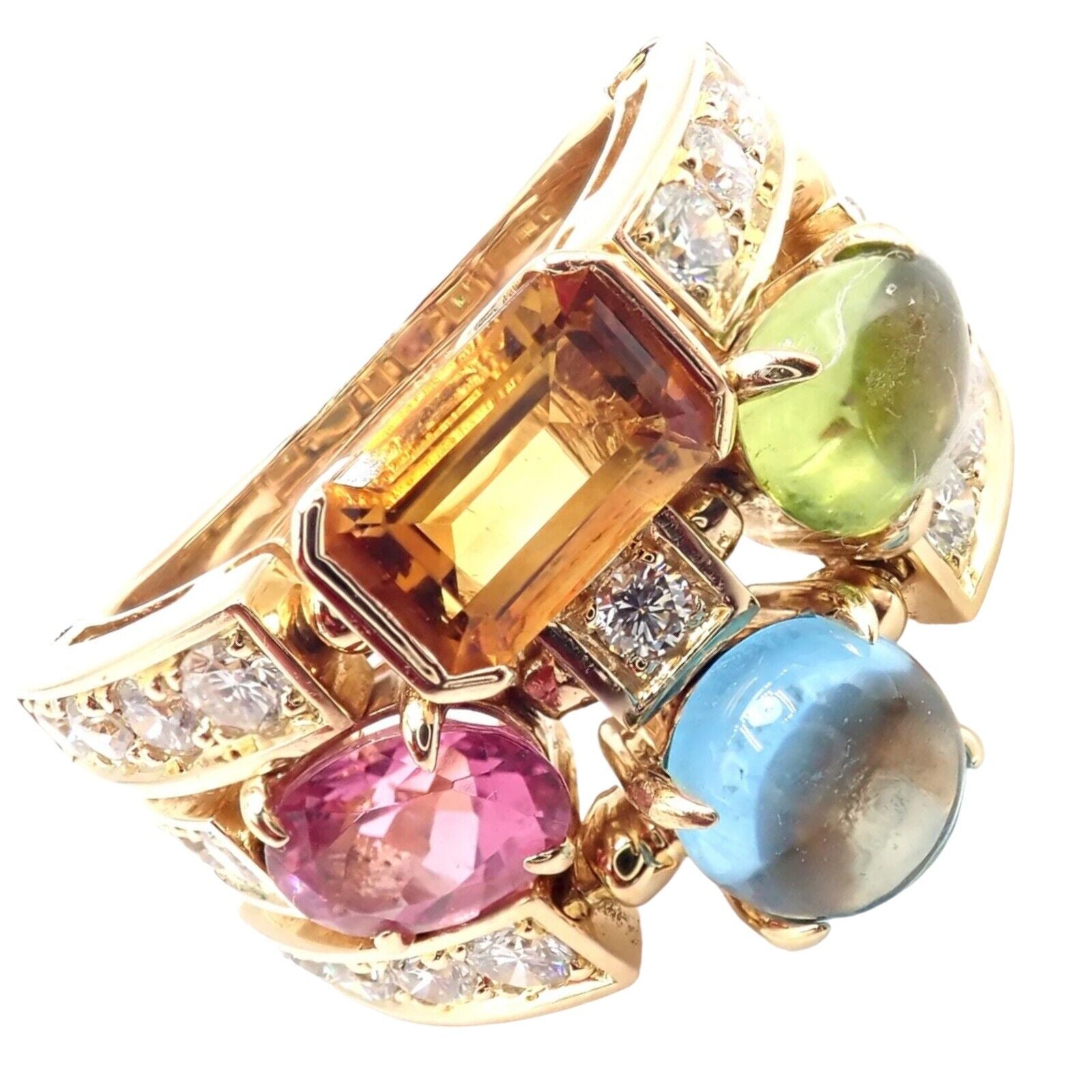 Bulgari Allegra 18K Gold Diamond Ring with Peridot, Tourmaline & Citrine Gemstones - Luxury Jewelry for Women, Perfect for Weddings, Anniversaries & Special Occasions