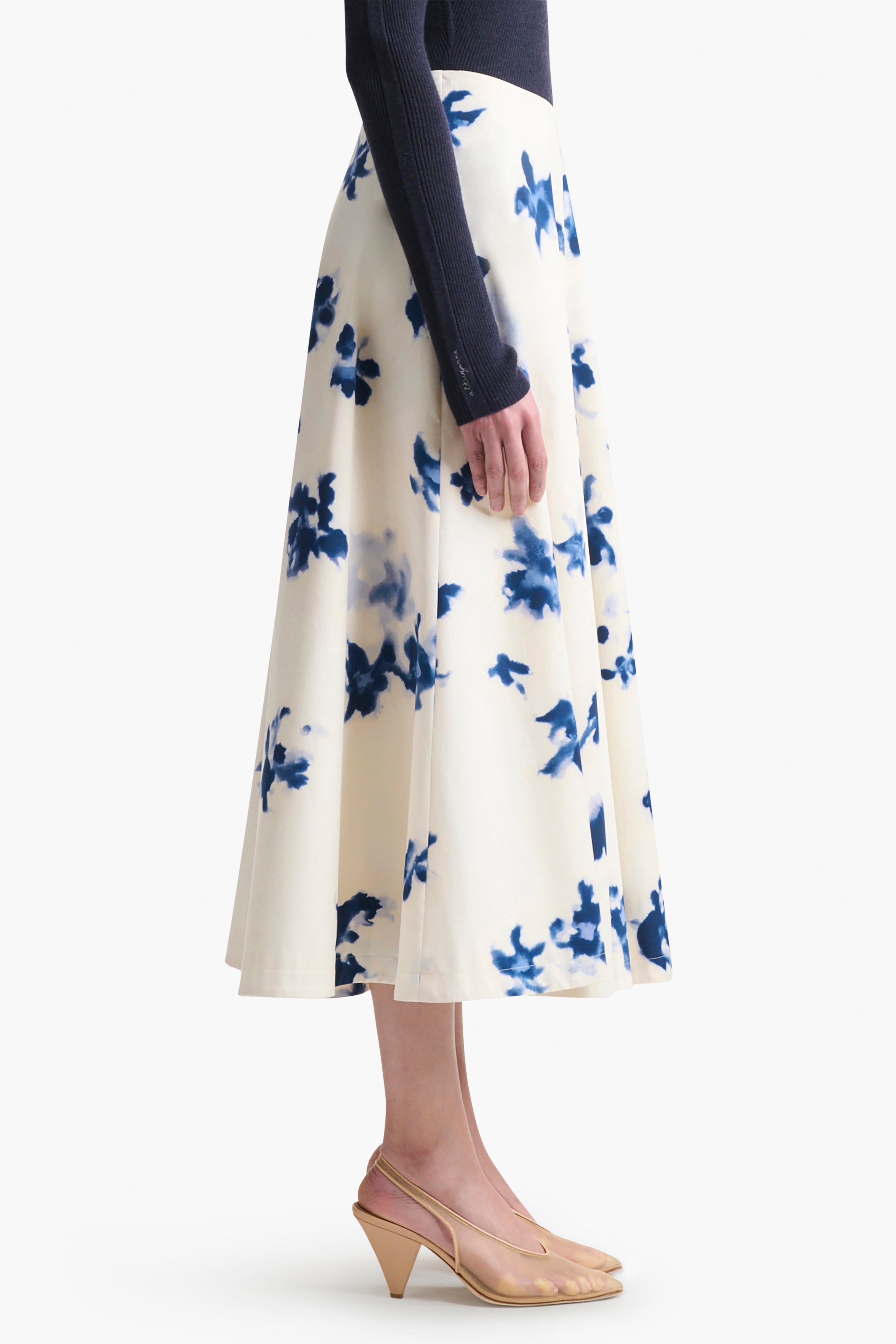 Varda Skirt with Berry Blue Floral Print - Women's Summer Flowy Midi Skirt for Casual Outings & Beach Vacations