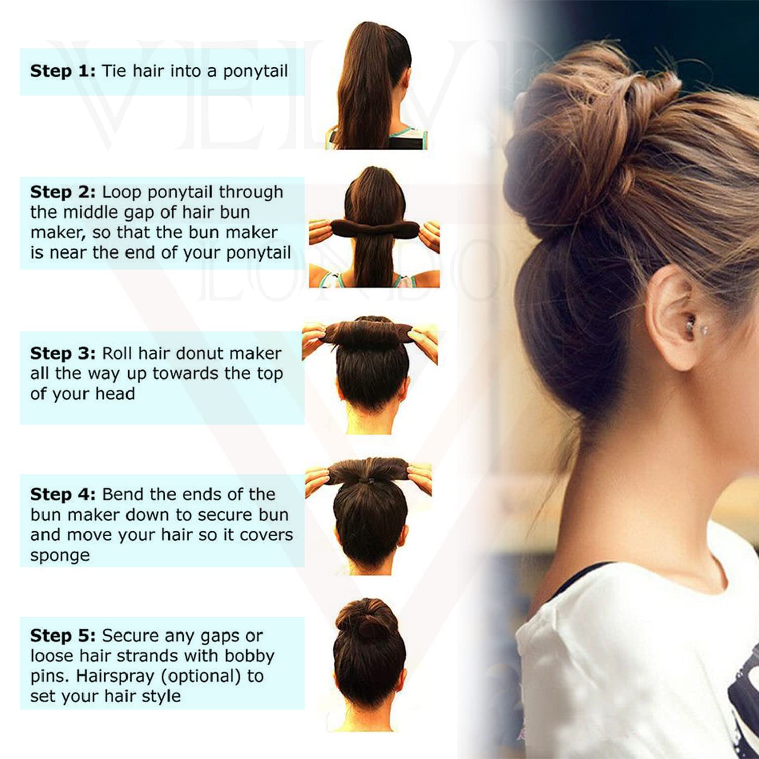 3 PCS Women's Hair Styling Tools Set - Bun Maker, Twist Bun Hook, Foam Donut for Ponytail & French Braid - Perfect for Updos, Weddings & Daily Styling (Black)