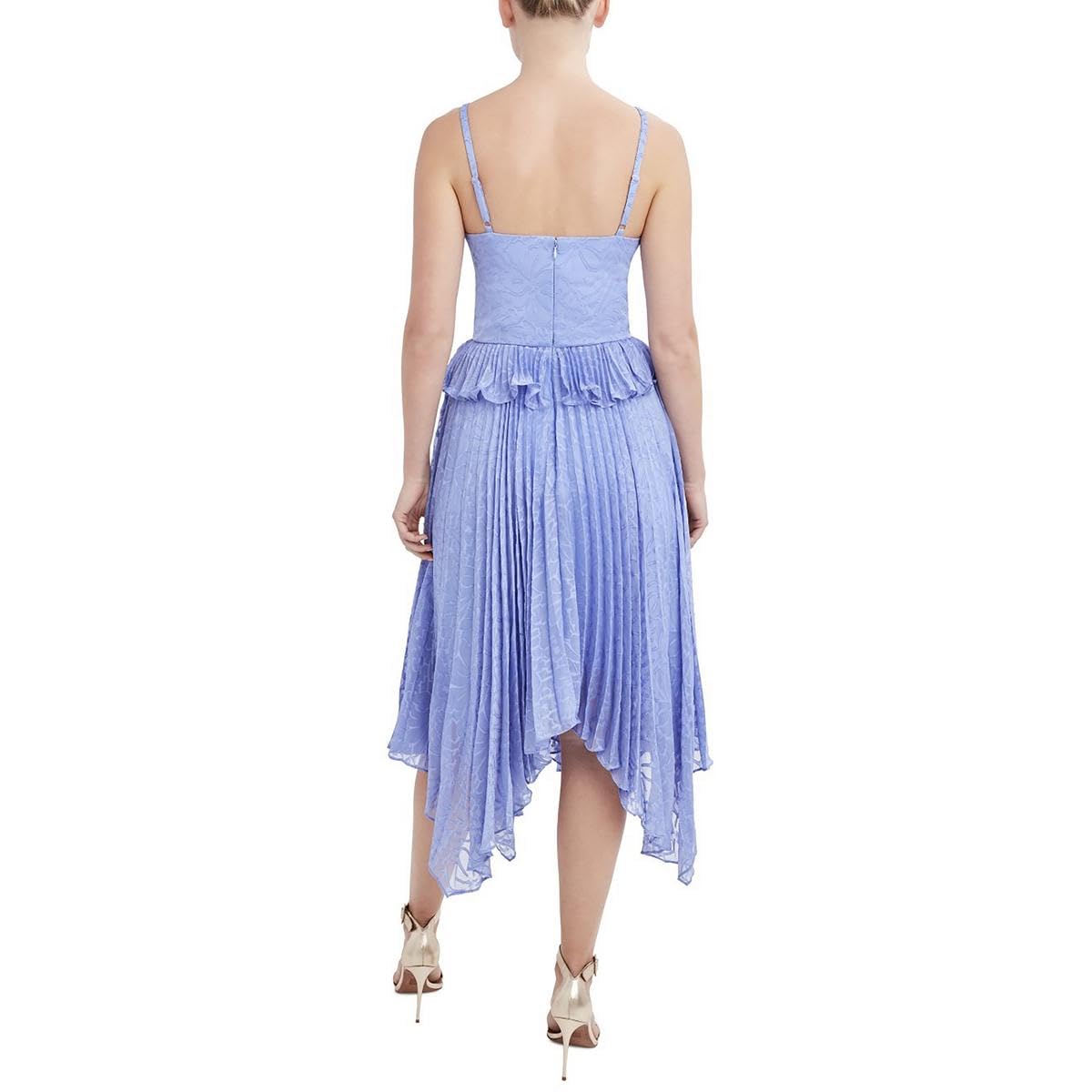 BCBGMAXAZRIA Women's Elegant Fit and Flare Midi Evening Dress with Asymmetrical Hem - Perfect for Cocktail Parties, Weddings & Formal Events