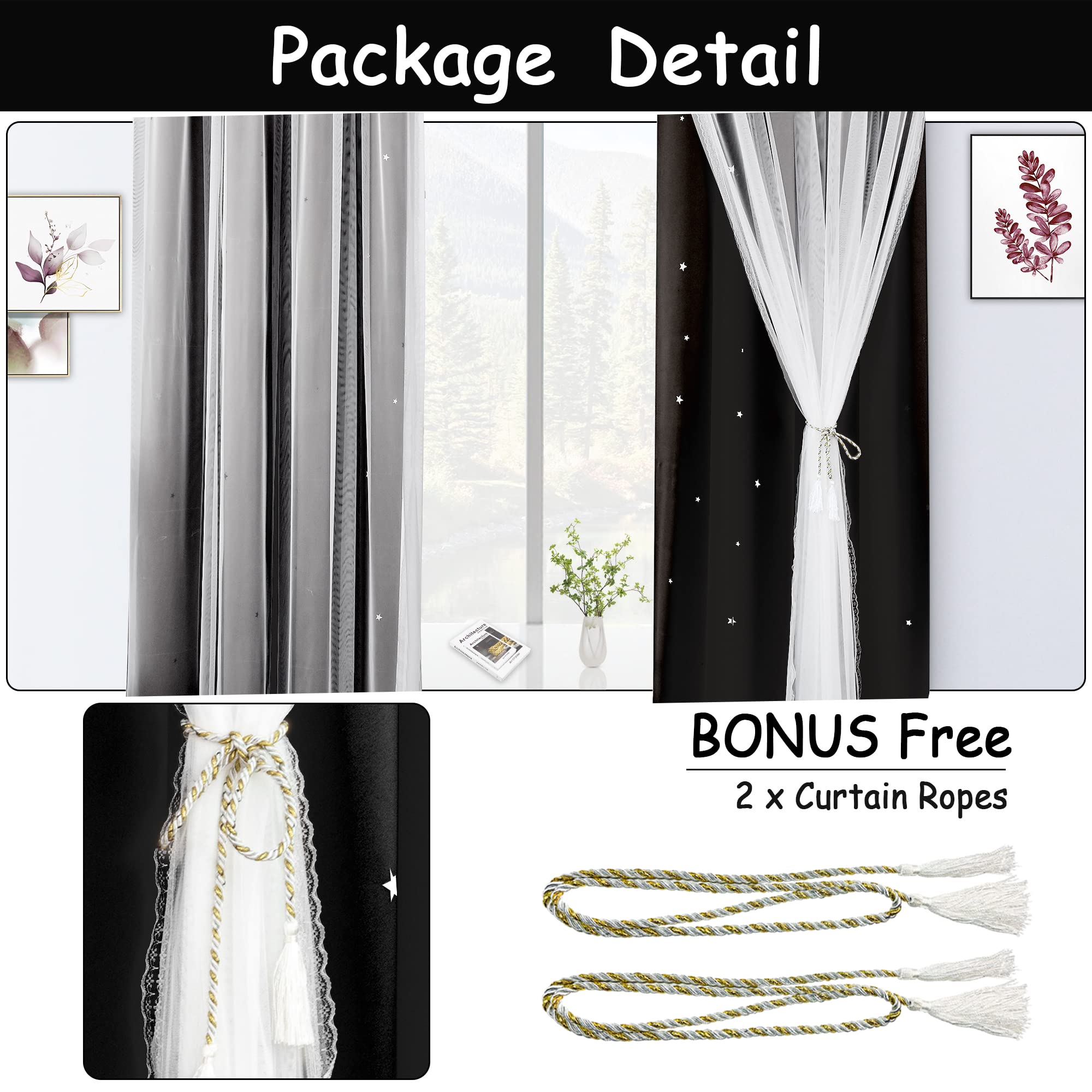 Kinryb Blackout Curtains for Kids Room - Thermal Insulated Short Window Drapes, 42