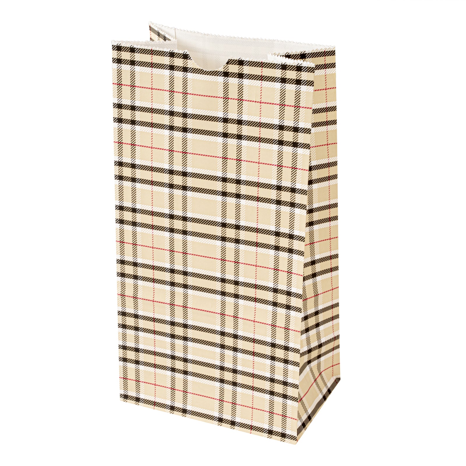 Premium Plaid Paper Bags 4 lb Capacity - 5 x 3.25 x 9.5 Inches - Pack of 100 - Eco-Friendly Gift & Party Favor Bags for Weddings, Birthdays & Retail Packaging