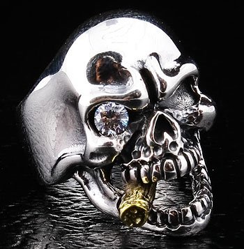 Diamond Mafia Skull Sterling Silver Men's Ring - Size 6 to 14 (US) - Gothic Jewelry for Men, Punk Style Accessory, Perfect for Parties, Halloween & Biker Events