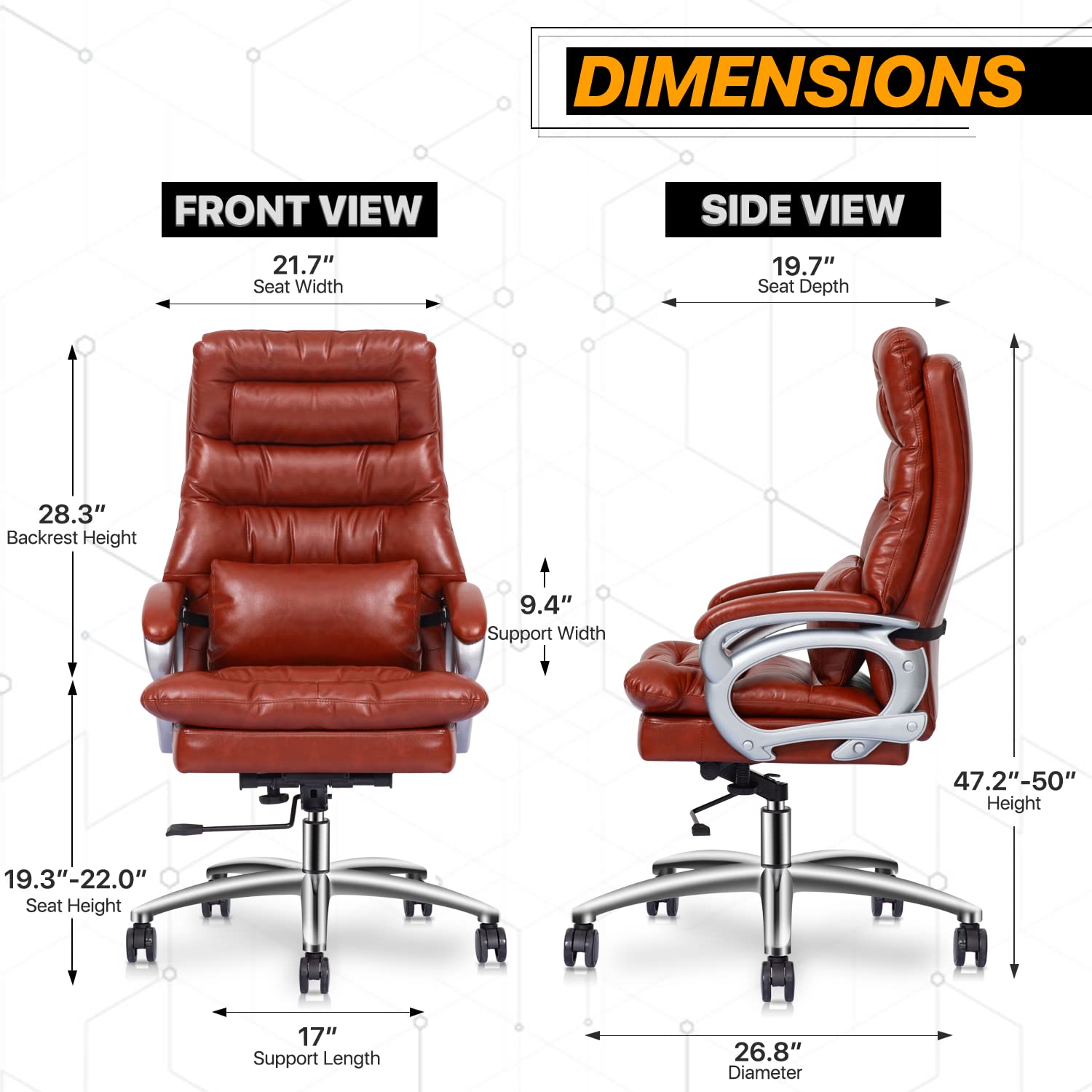 Premium Ergonomic Executive Office Chair - PU Leather Swivel Rolling Chair with Adjustable Height & Tilt, Padded Armrests (Brown) - Perfect for Home Office, Conference Rooms & Workspaces