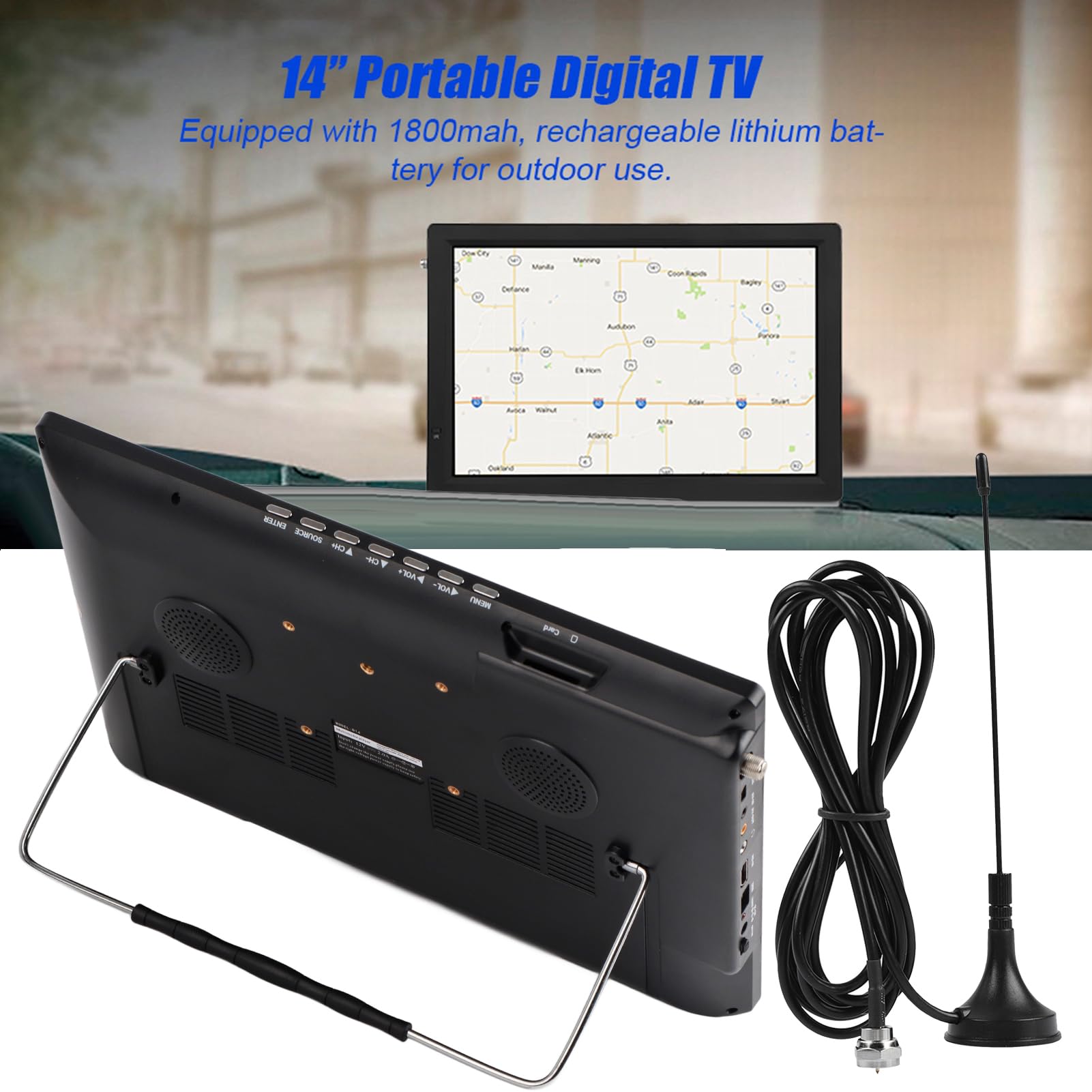 14In 1080P ATSC Digital TV with AV In/Out, SD/MMC Card Slot, USB Port, VGA & HDMI - Portable HDTV for Home, RV, Camping & Outdoor Adventures