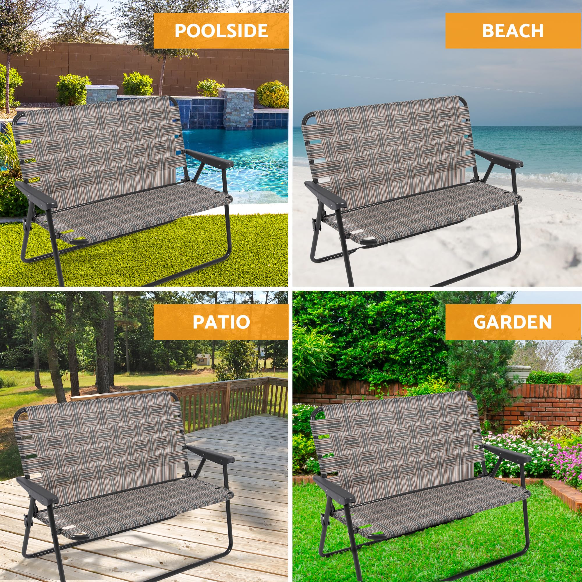 Camp & GO Double Wide Folding Loveseat Chair for Outdoor Camping & Patio - Grey, 45.94