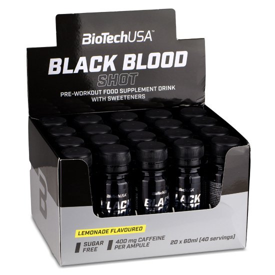 BioTechUSA Black Blood Shot Lemonade Energy Drink - 20 x 60ml Bottles | Pre-Workout Boost & Post-Workout Recovery | Gym, Fitness & Sports Performance Enhancer