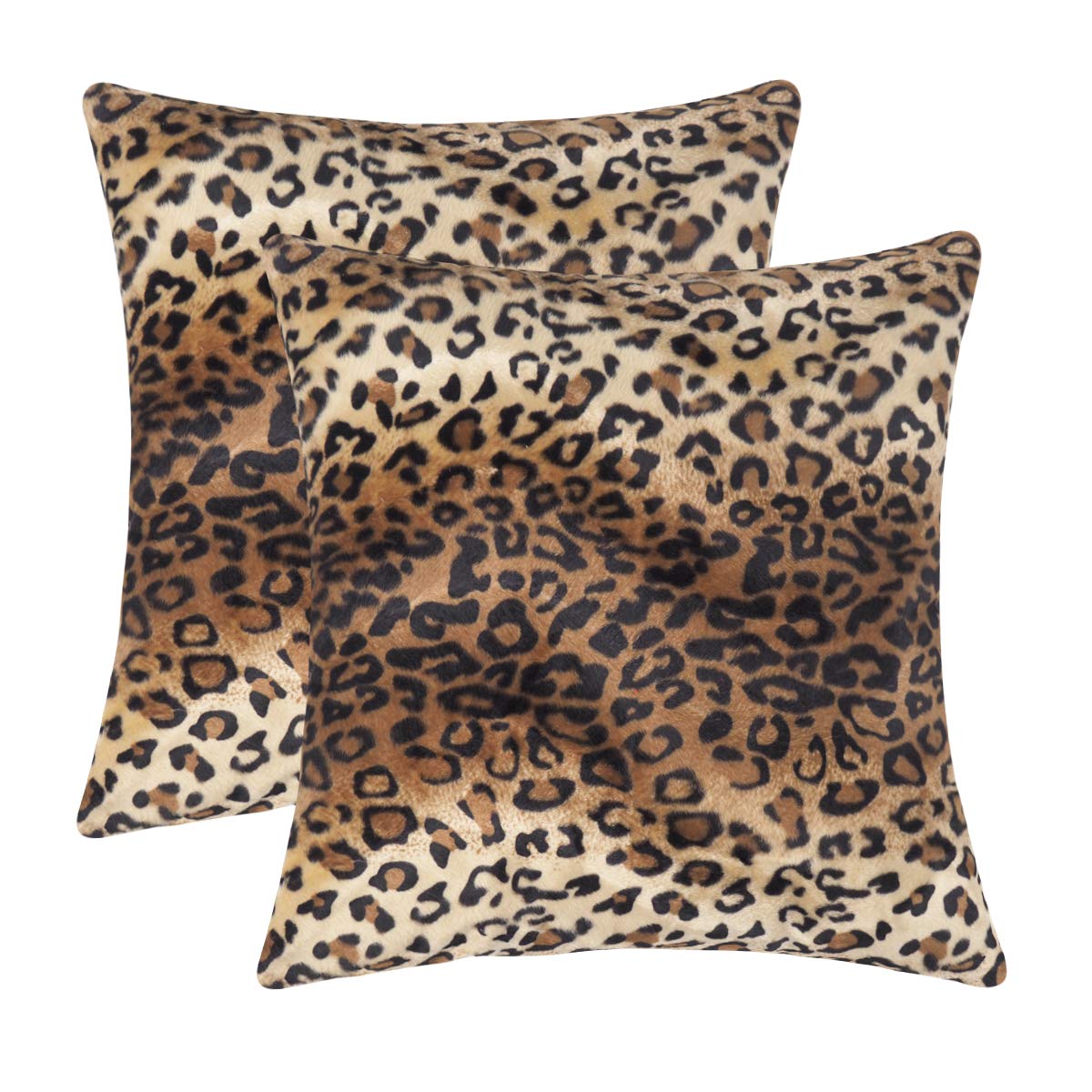 CARRIE HOME Soft Plush Leopard Print Faux Fur Decorative Throw Pillow Covers Set of 2 (18x18 Inches) - Cozy Couch & Sofa Accent Pillows for Living Room, Bedroom Decor - Perfect for Home Styling and Gift Giving