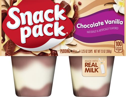 Delicious Chocolate & Vanilla Pudding Cups - Snack Pack Pie Pudding 13 Oz (4 Count) | Perfect for Lunchboxes, Desserts & Quick Snacks