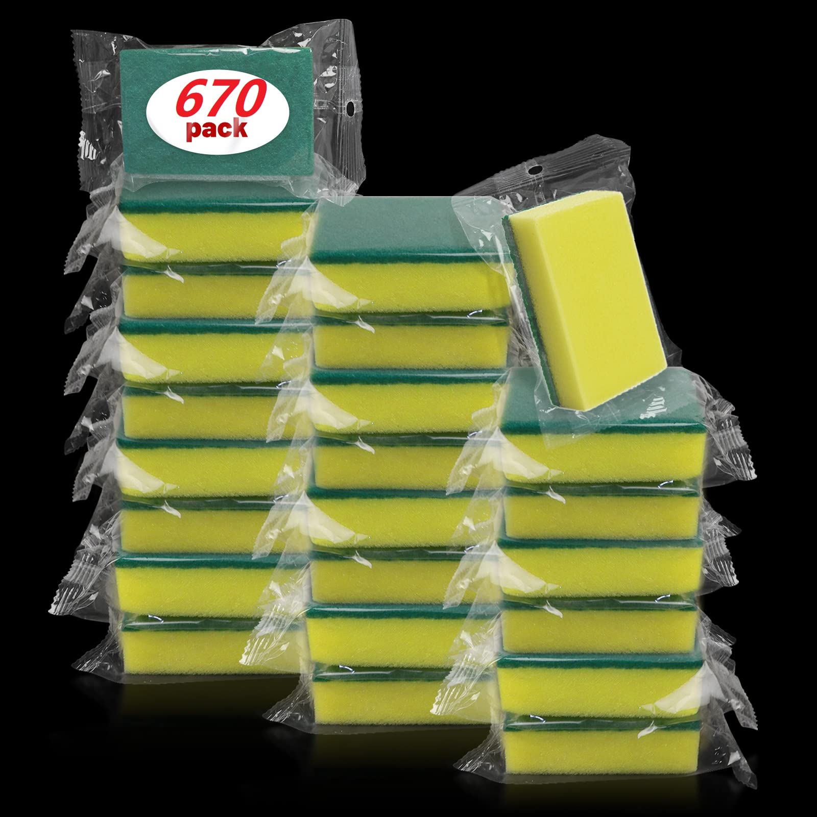 670 Pack Individually Wrapped Kitchen Sponges - Non-Scratch Dishwashing Scrubbers for Sink Cleaning (0.98inch/2.5cm Thin) | Bulk Case of Small Mini Sponges | Perfect for Daily Dish Washing, Counter Cleaning & Household Chores