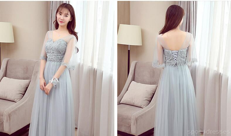 Affordable Gray Lace Soft Tulle Long Bridesmaid Dresses - Mismatched Elegant Design for Wedding Party, BD015 | Perfect for Formal Events, Bridal Showers & Special Occasions