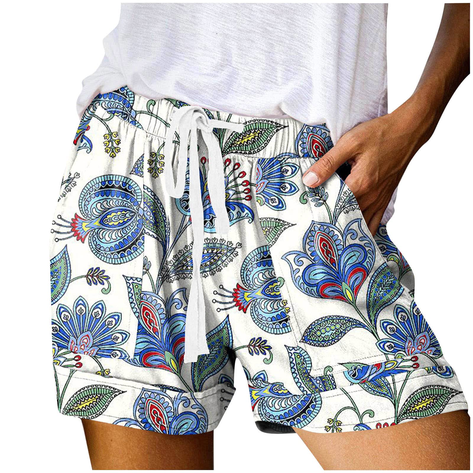 Women's Floral Beach Shorts with Pockets - Summer Casual & Tropical Print for Vacations