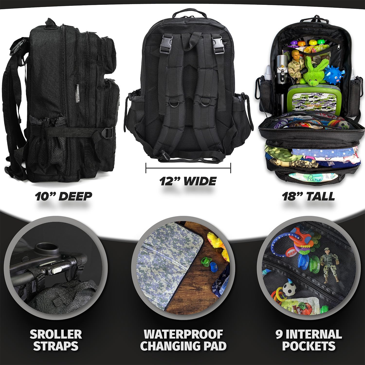 ActiveDoodie Men's Diaper Backpack - Waterproof Baby Changing Bag for Dads with Insulated Bottle Pockets & Stroller Straps | Perfect for Parenting, Travel, and On-the-Go Family Adventures
