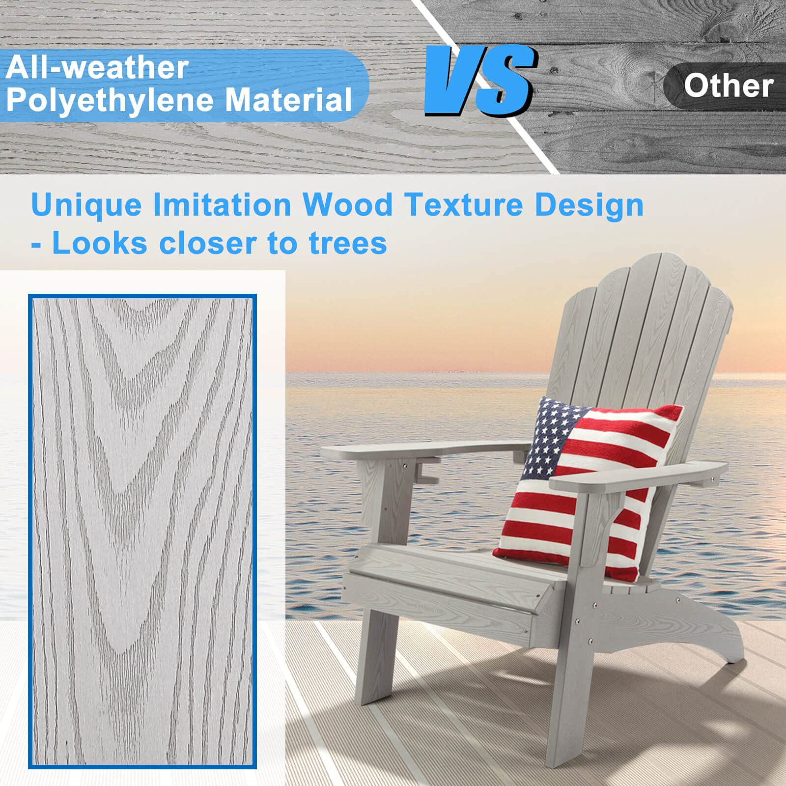 **hOmeHua Oversized Adirondack Chairs Set of 2 - Weather-Resistant HIPS Plastic Outdoor Chairs with Cup Holder for Patio, Backyard, Deck, Fire Pit, Lawn & Porch (Grey) - Perfect for Relaxing, Lounging & Entertaining Outdoors**